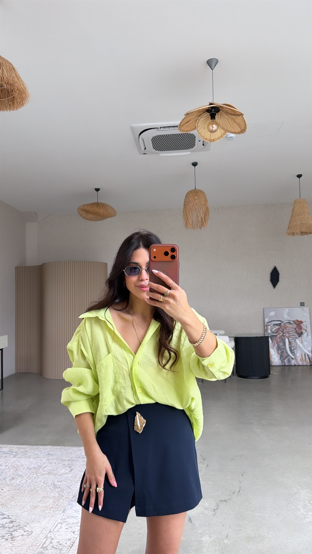 Neon İpek Dökümlü Gömlek