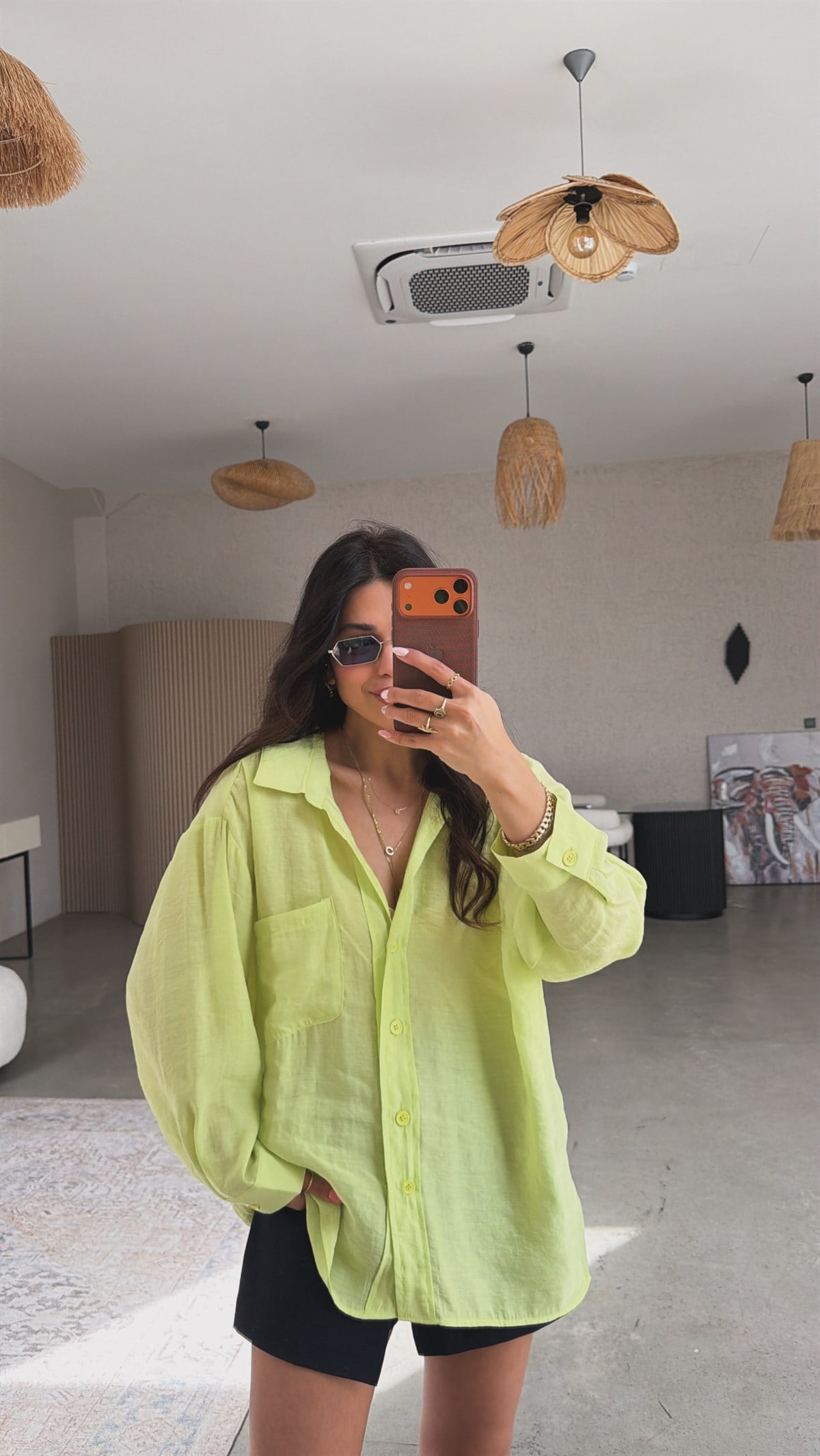 Neon İpek Dökümlü Gömlek