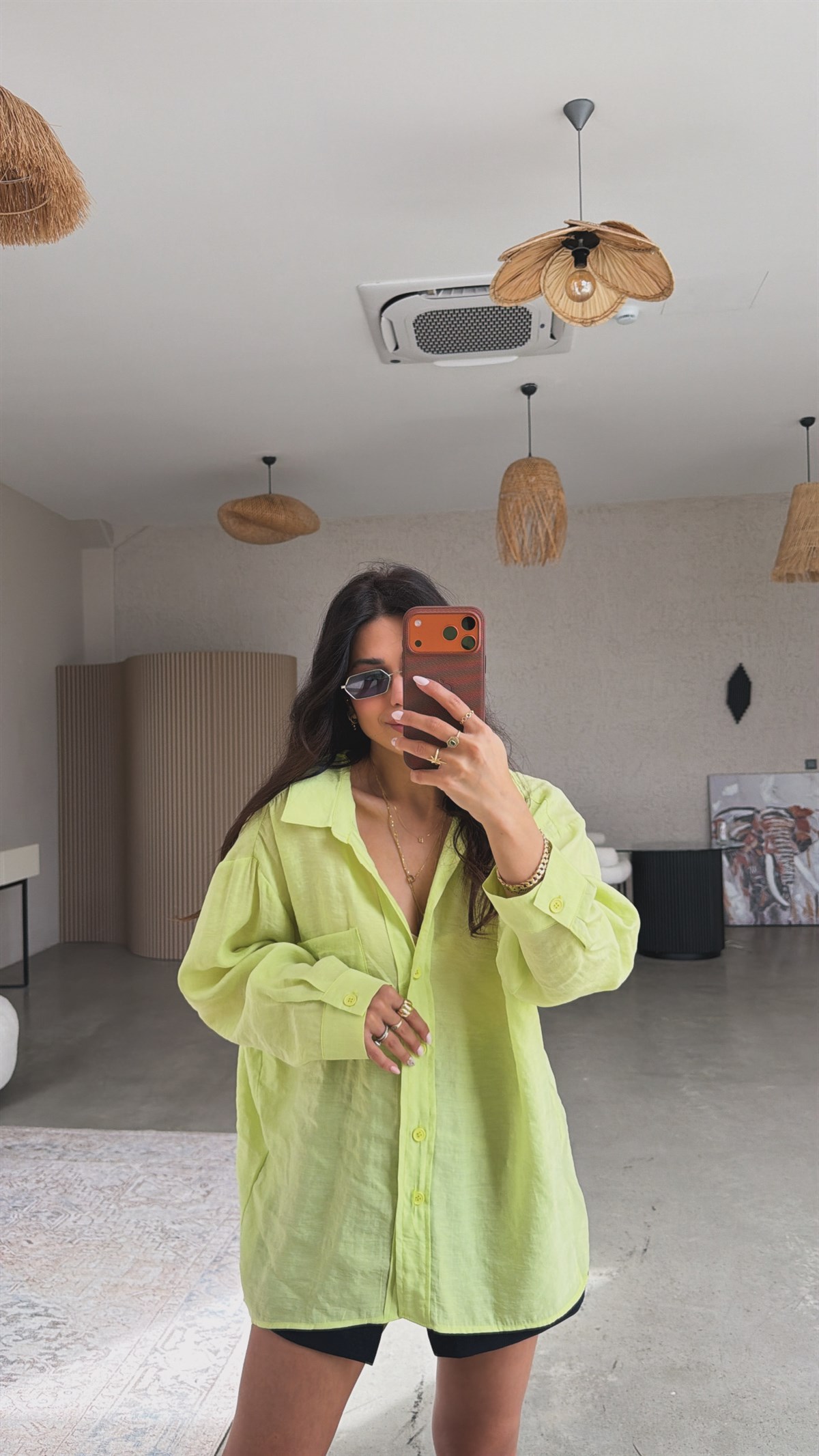 Neon İpek Dökümlü Gömlek