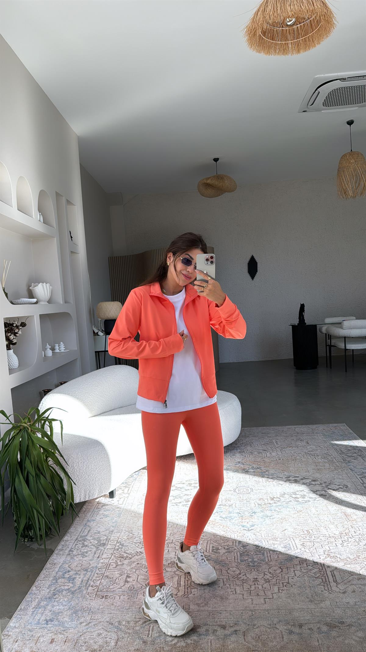 Neon Turuncu Orijinal Oys Toparlayıcı Tayt Ceket Takım