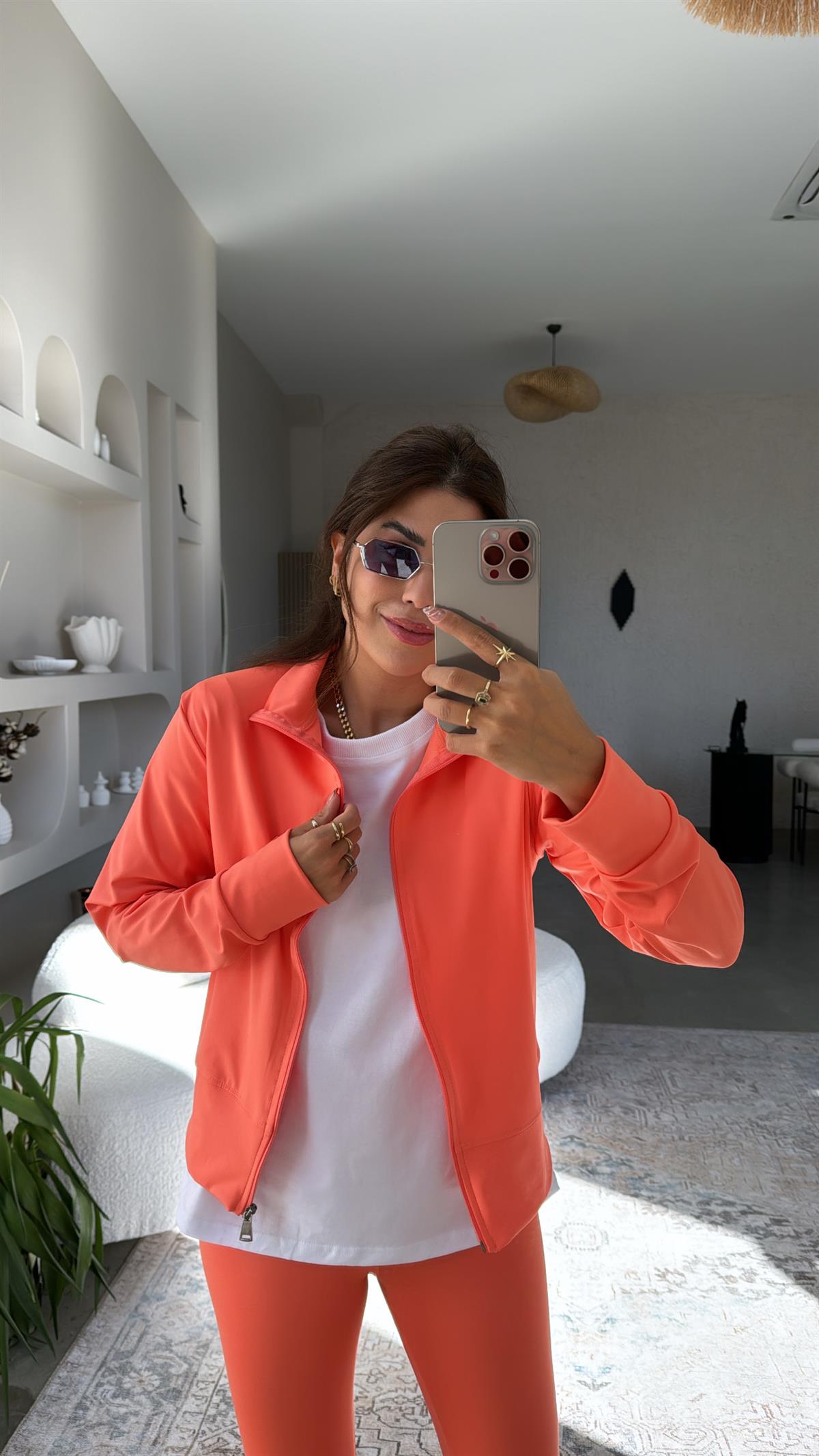 Neon Turuncu Orijinal Oys Toparlayıcı Tayt Ceket Takım