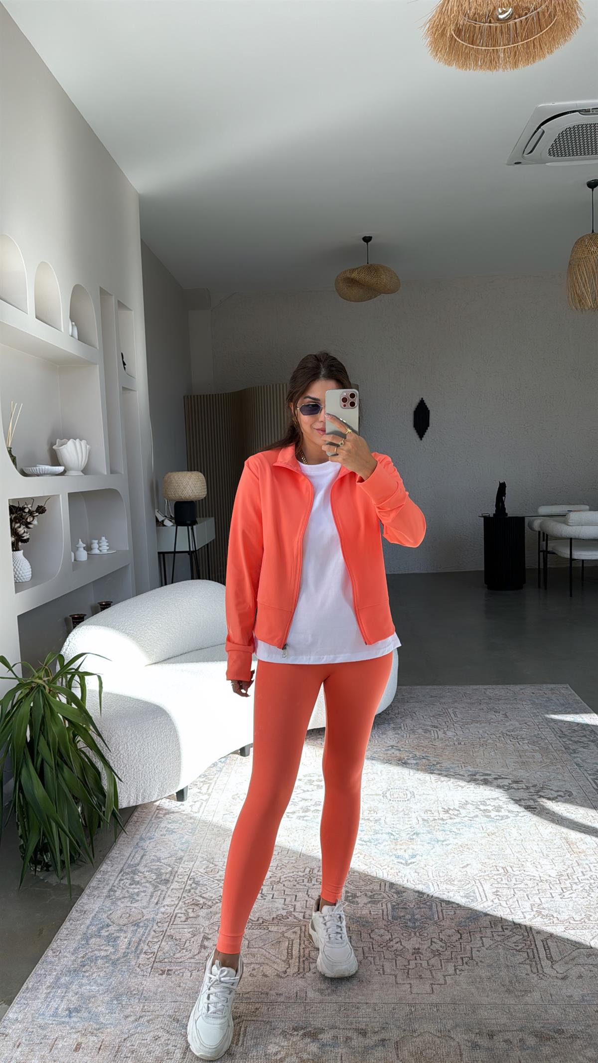 Neon Turuncu Orijinal Oys Toparlayıcı Tayt Ceket Takım