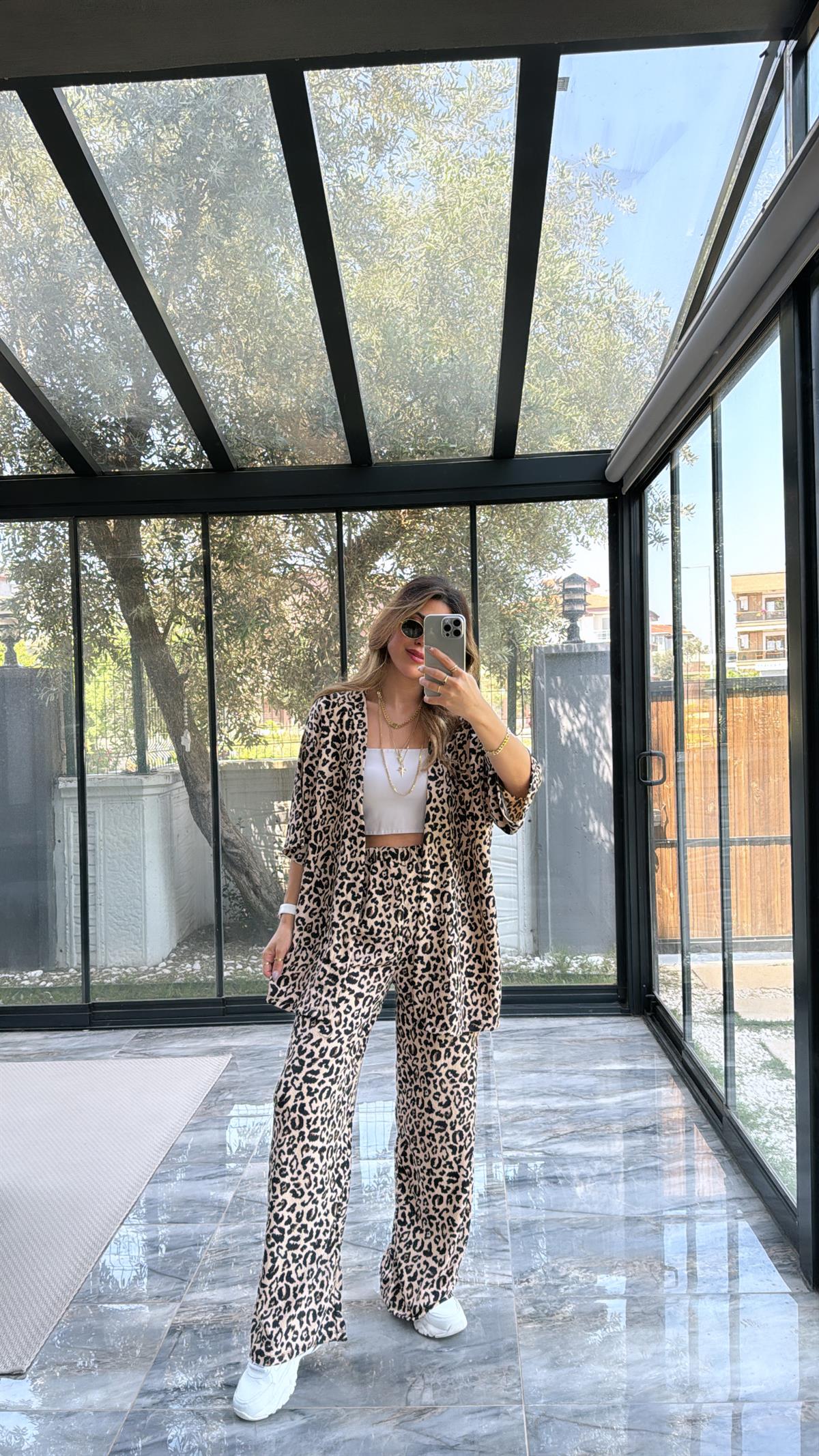 New Leopard Desenli Ceketli Takım