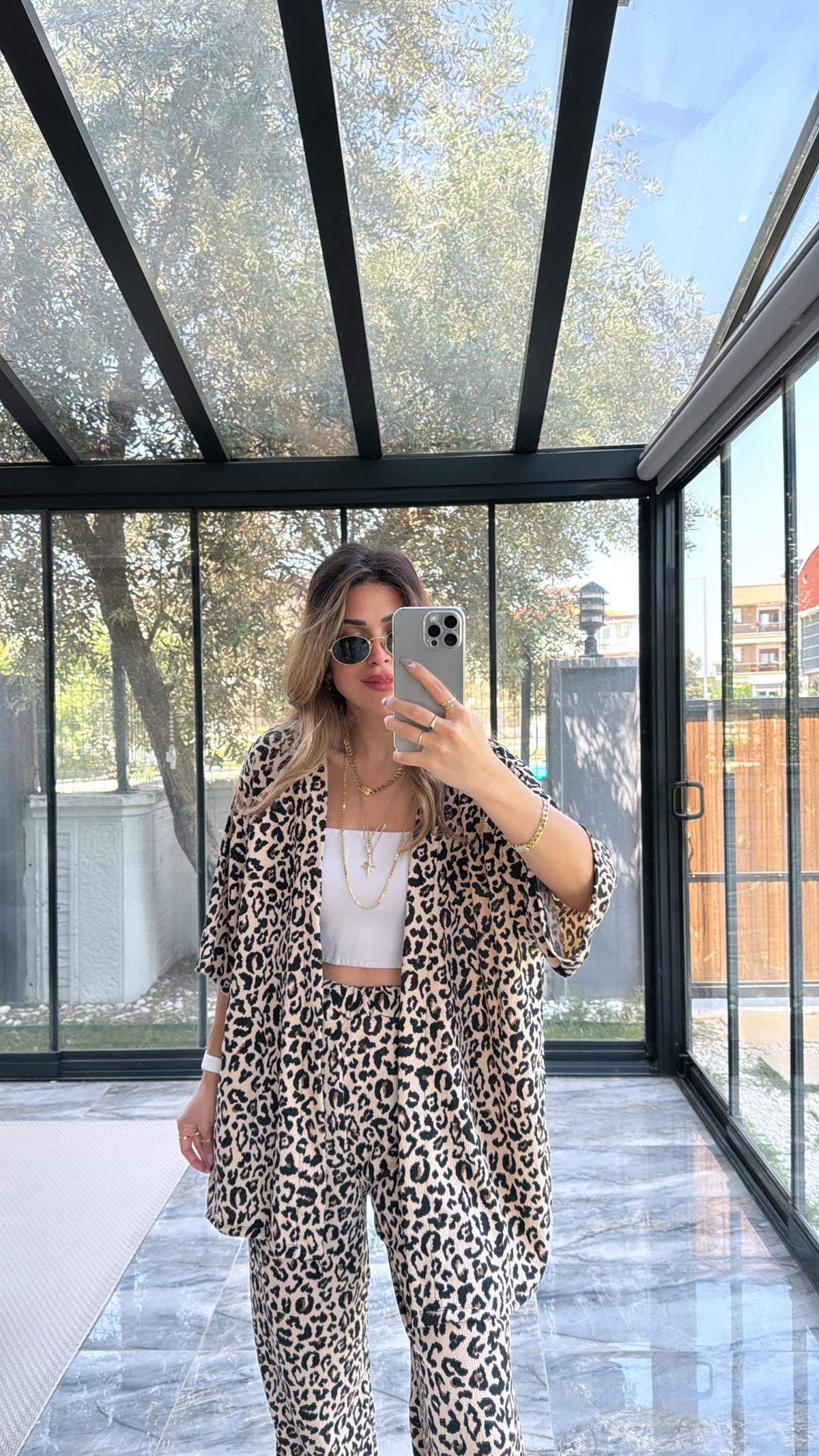 New Leopard Desenli Ceketli Takım