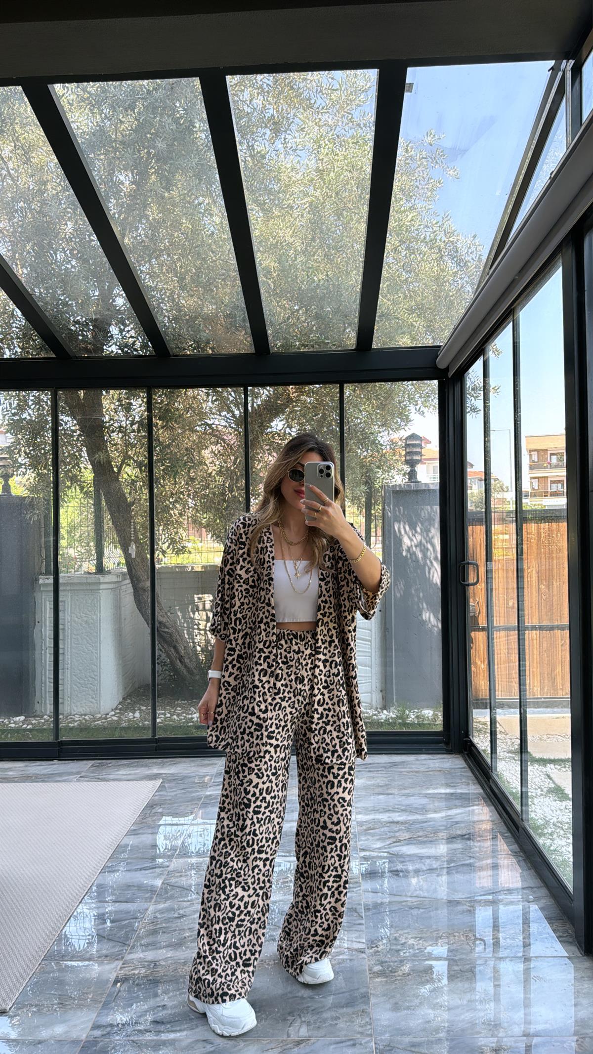 New Leopard Desenli Ceketli Takım