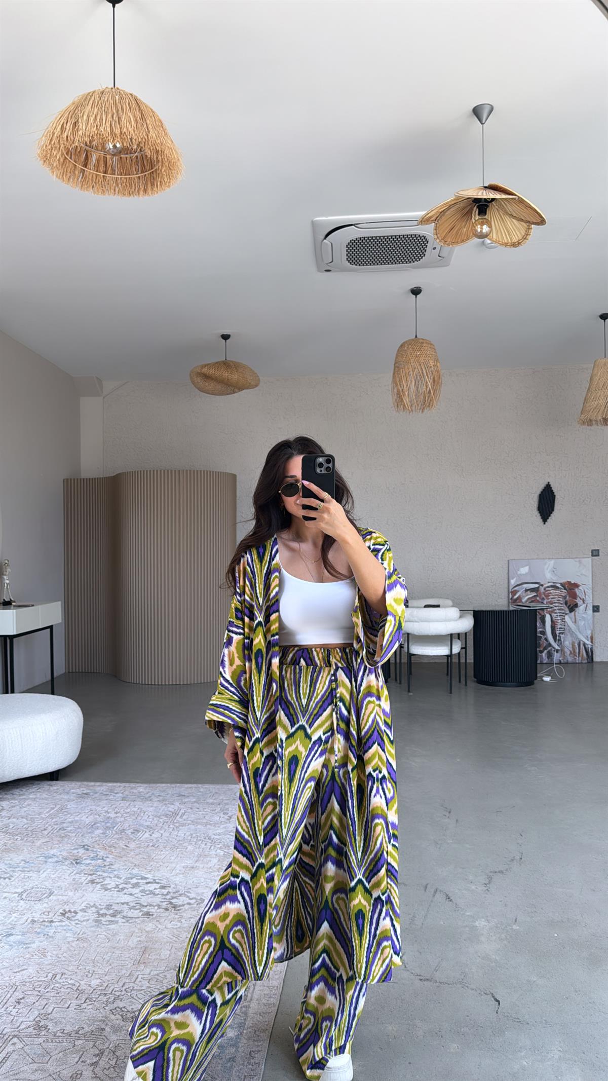 Olive Juna Kimono Pantolon Takım