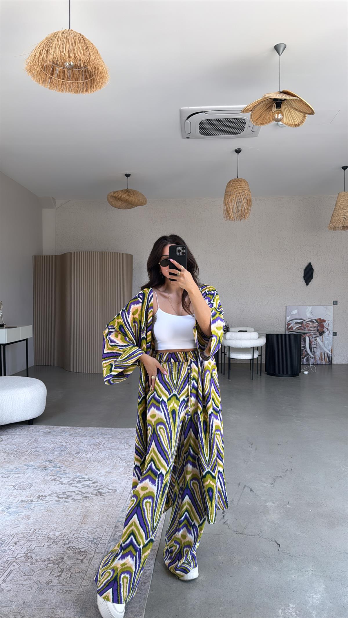 Olive Juna Kimono Pantolon Takım