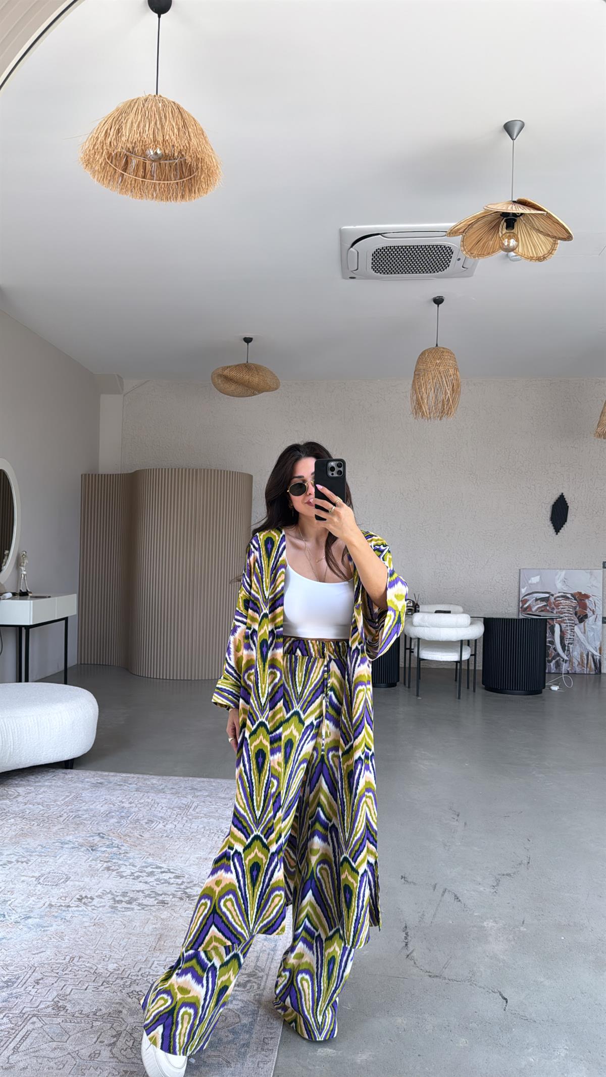 Olive Juna Kimono Pantolon Takım