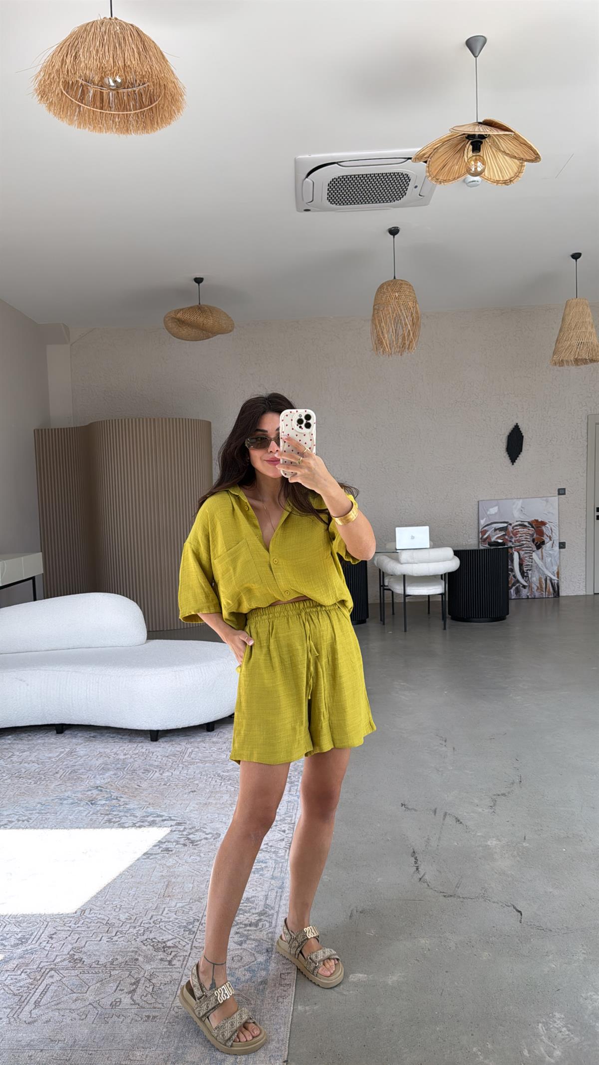 Olive Şort Gömlek Takım