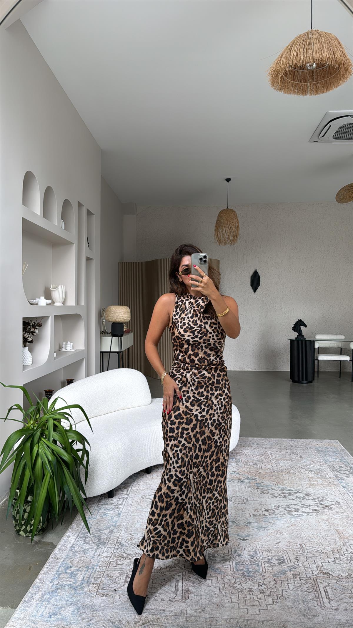 Omuz Detay ZR Model Leopar Elbise