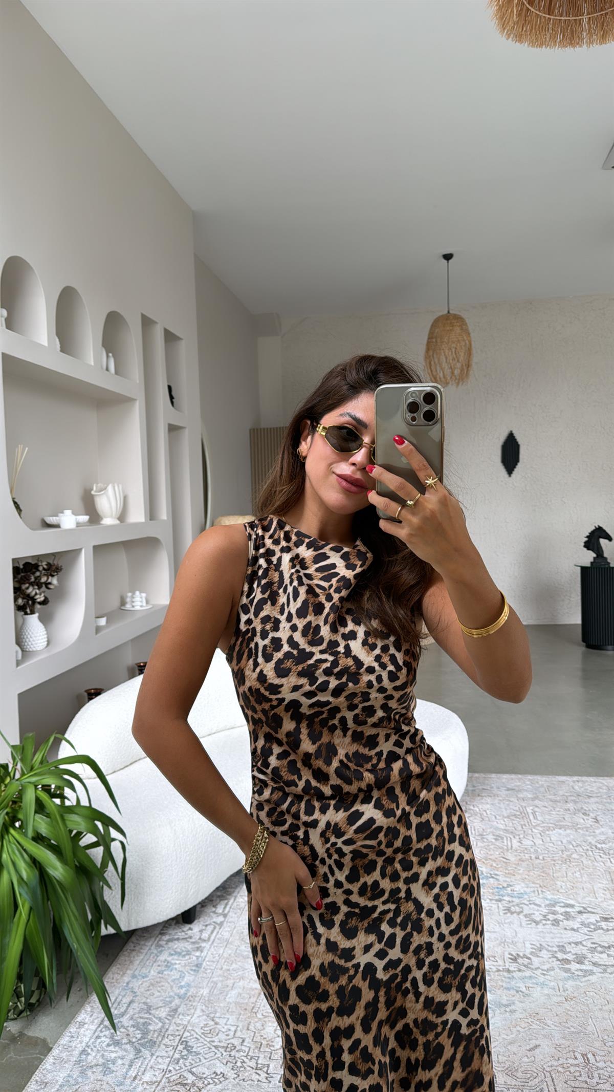 Omuz Detay ZR Model Leopar Elbise
