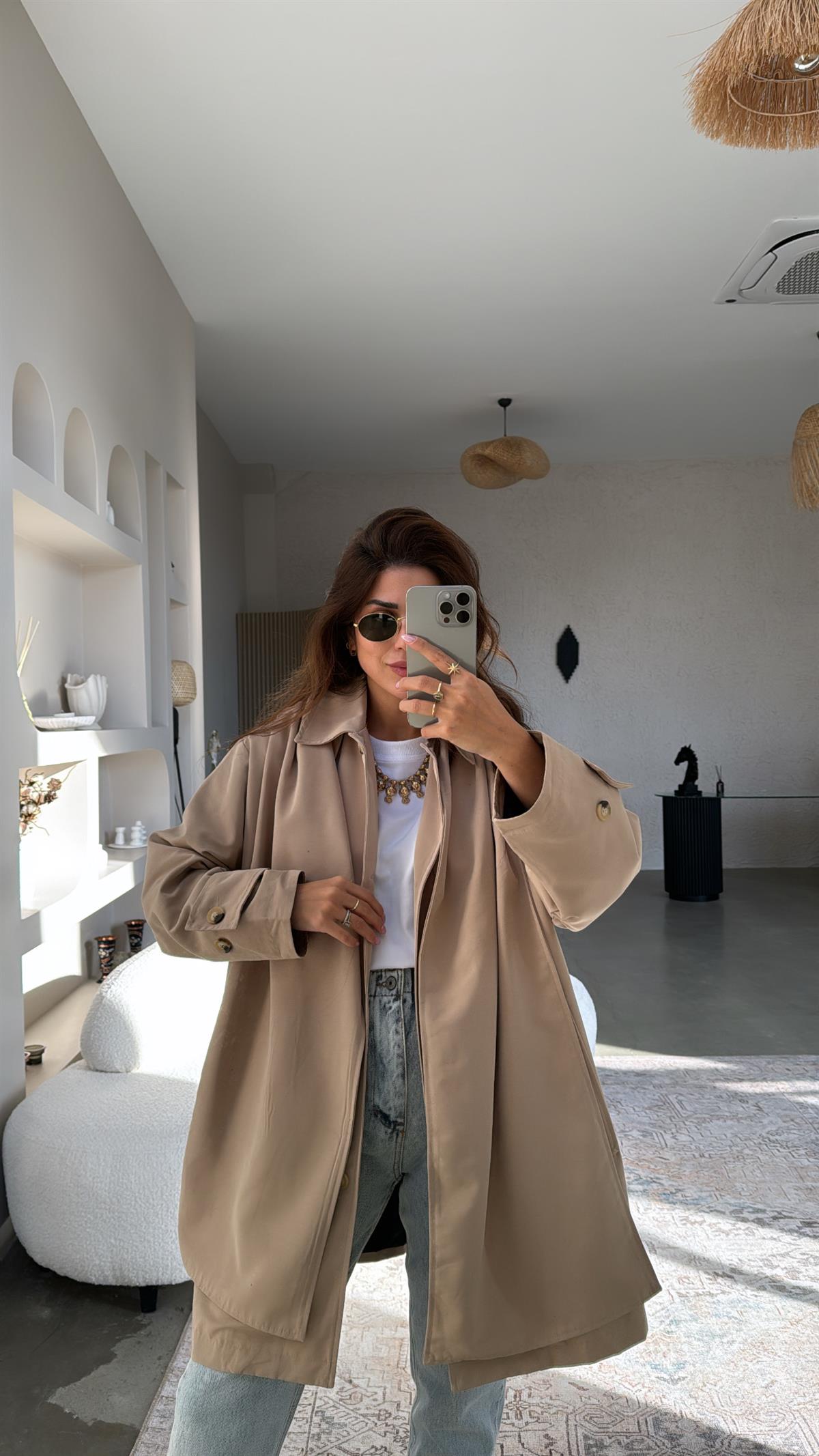 Orijinal Mssmo Şal Detaylı Astarlı Trençkot