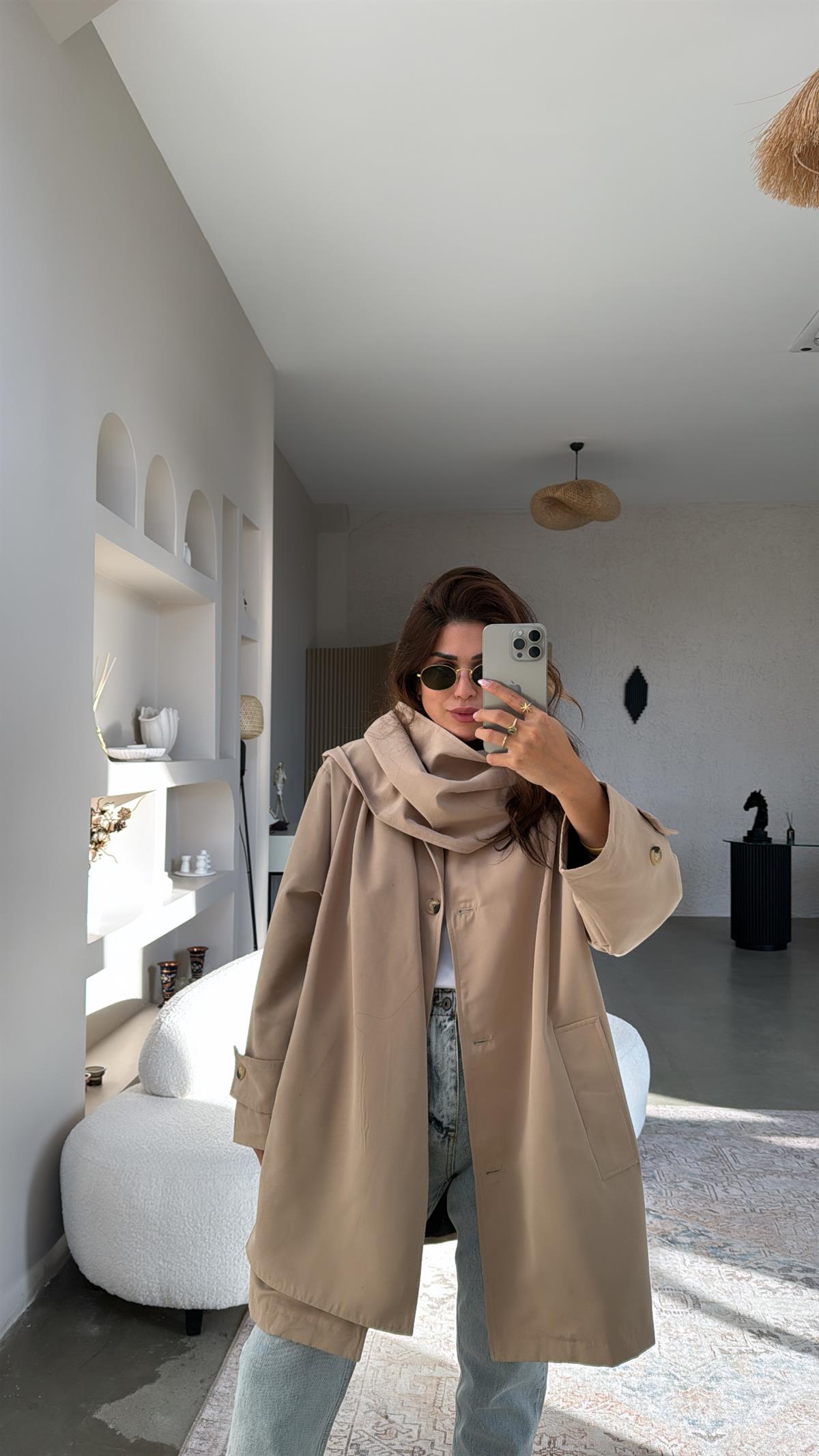 Orijinal Mssmo Şal Detaylı Astarlı Trençkot