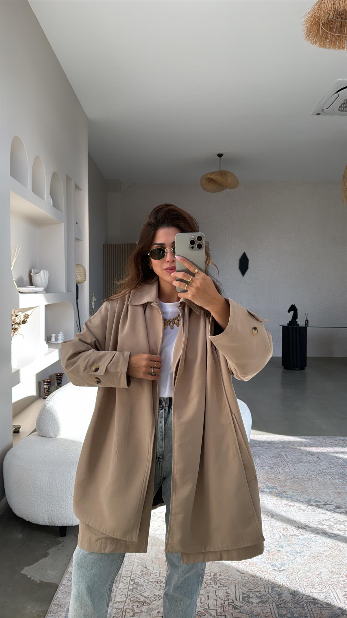 Orijinal Mssmo Şal Detaylı Astarlı Trençkot