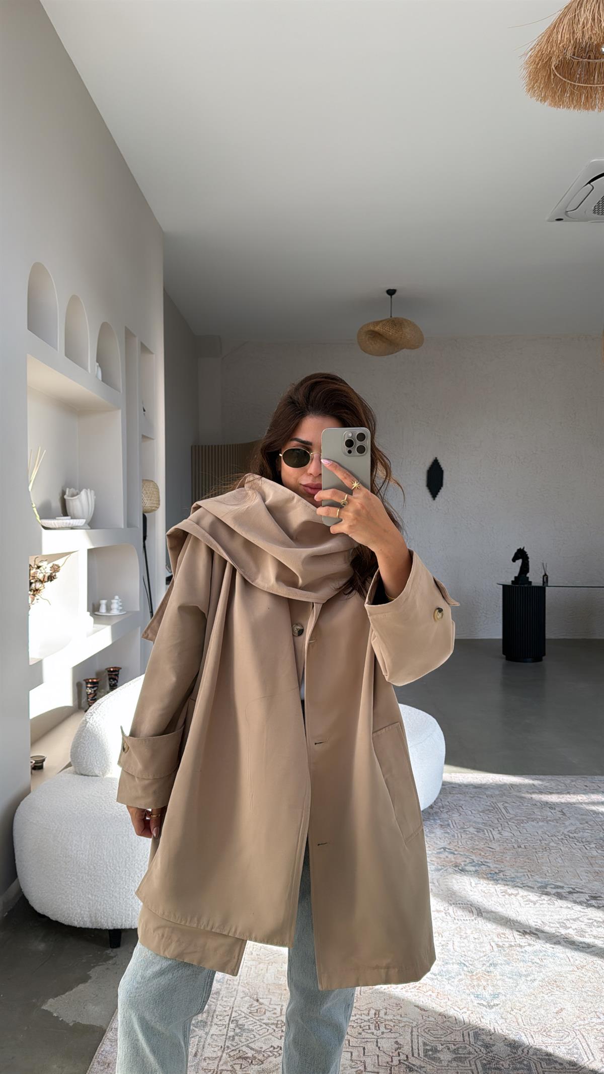 Orijinal Mssmo Şal Detaylı Astarlı Trençkot