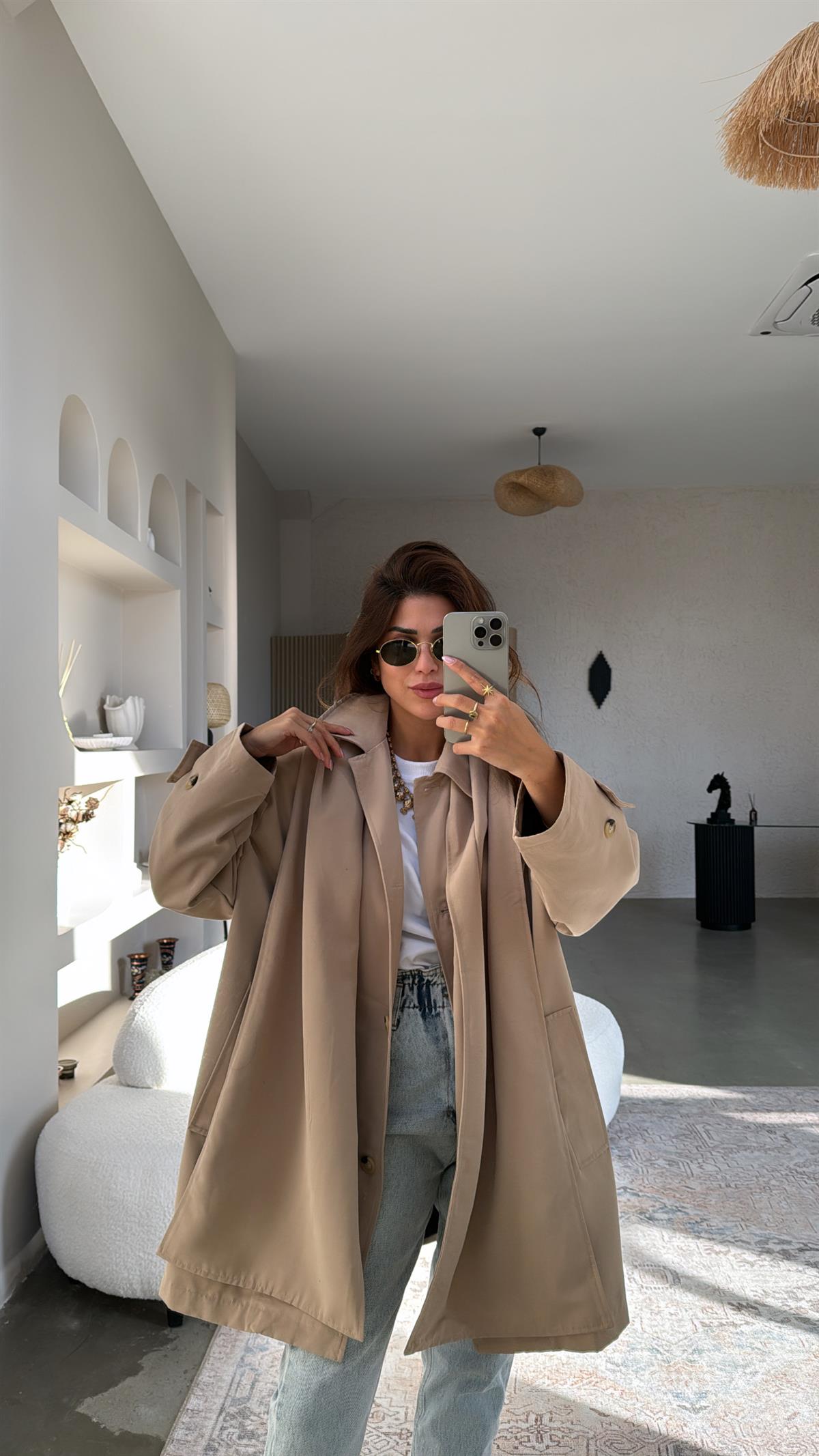 Orijinal Mssmo Şal Detaylı Astarlı Trençkot