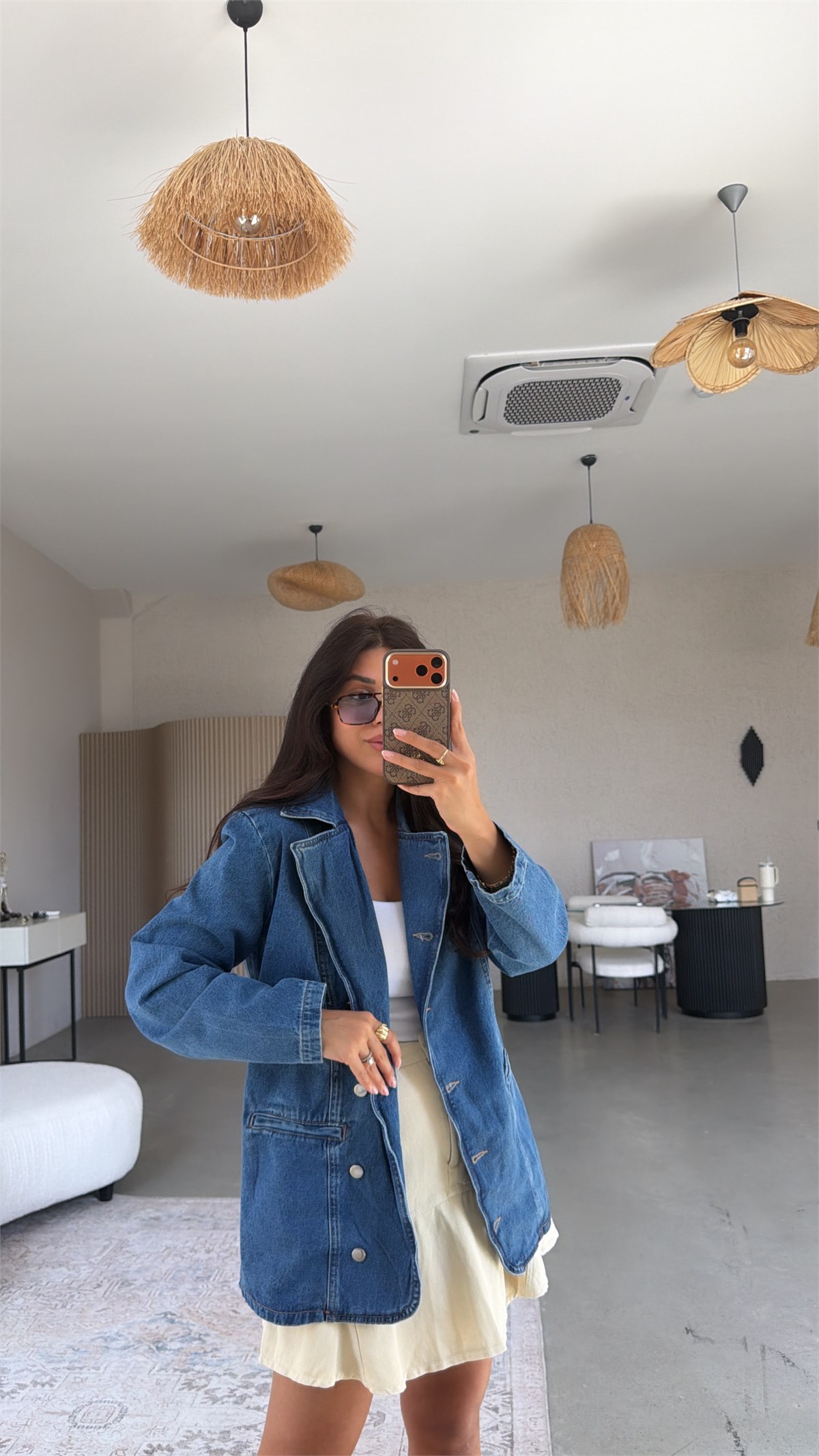 Oversize Vatkalı Jean Ceket