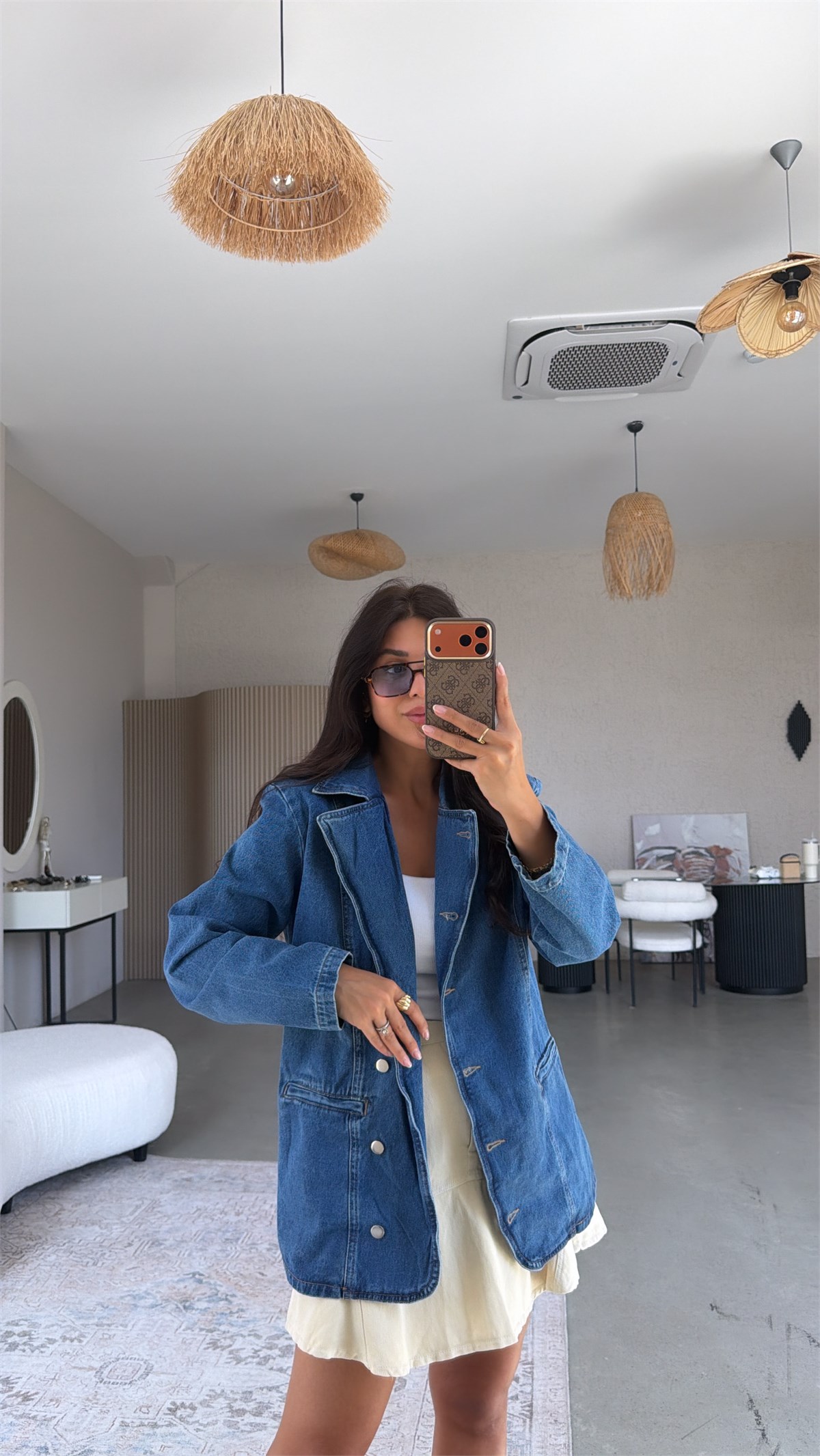 Oversize Vatkalı Jean Ceket