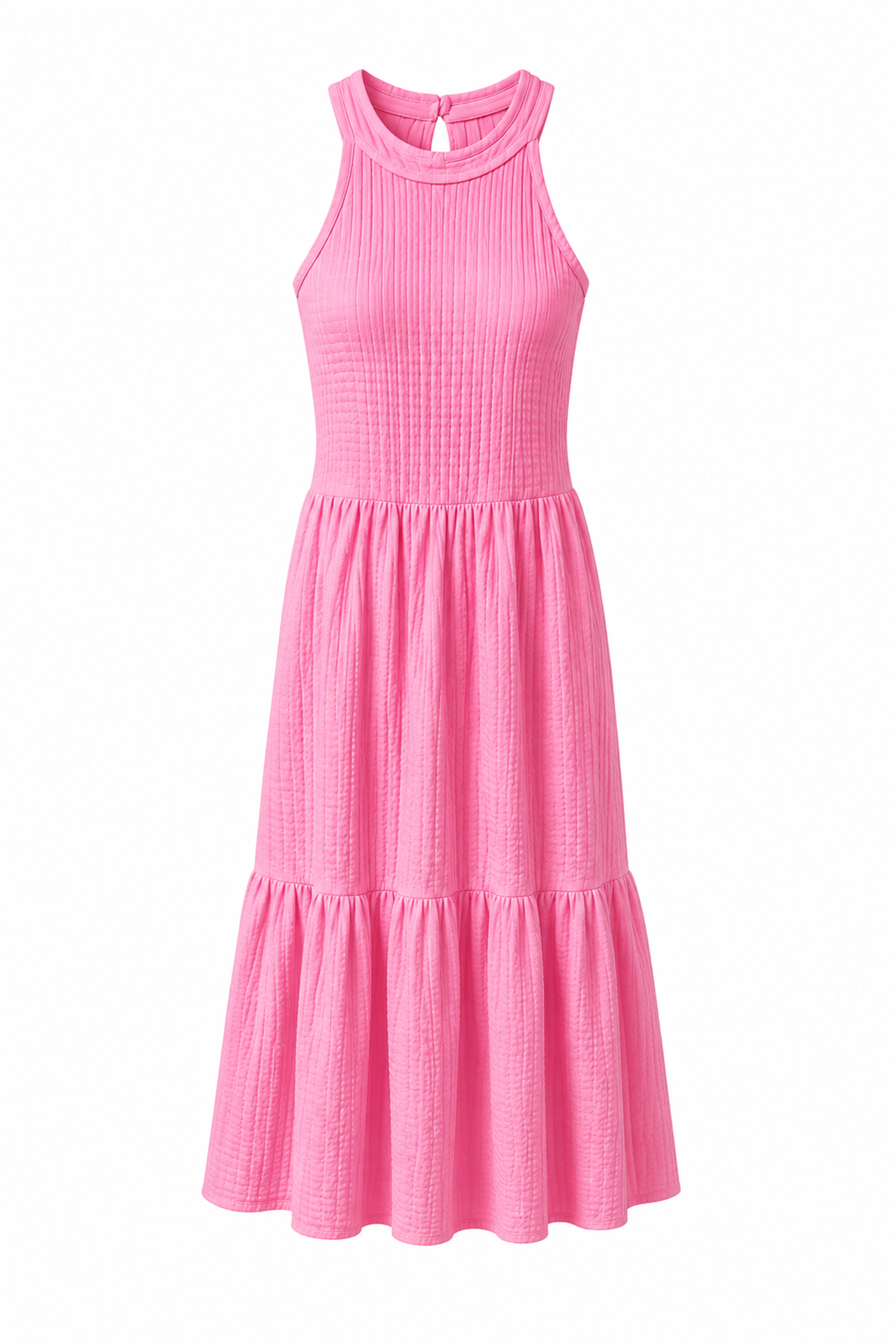 Pembe Bubble Halter Yaka Elbise
