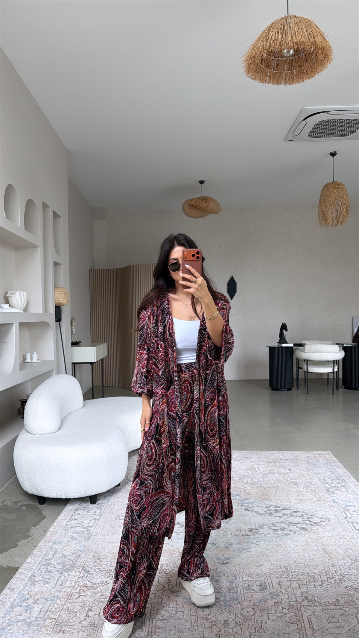 Pembe Desenli Bürümcük Kimonolu Takım