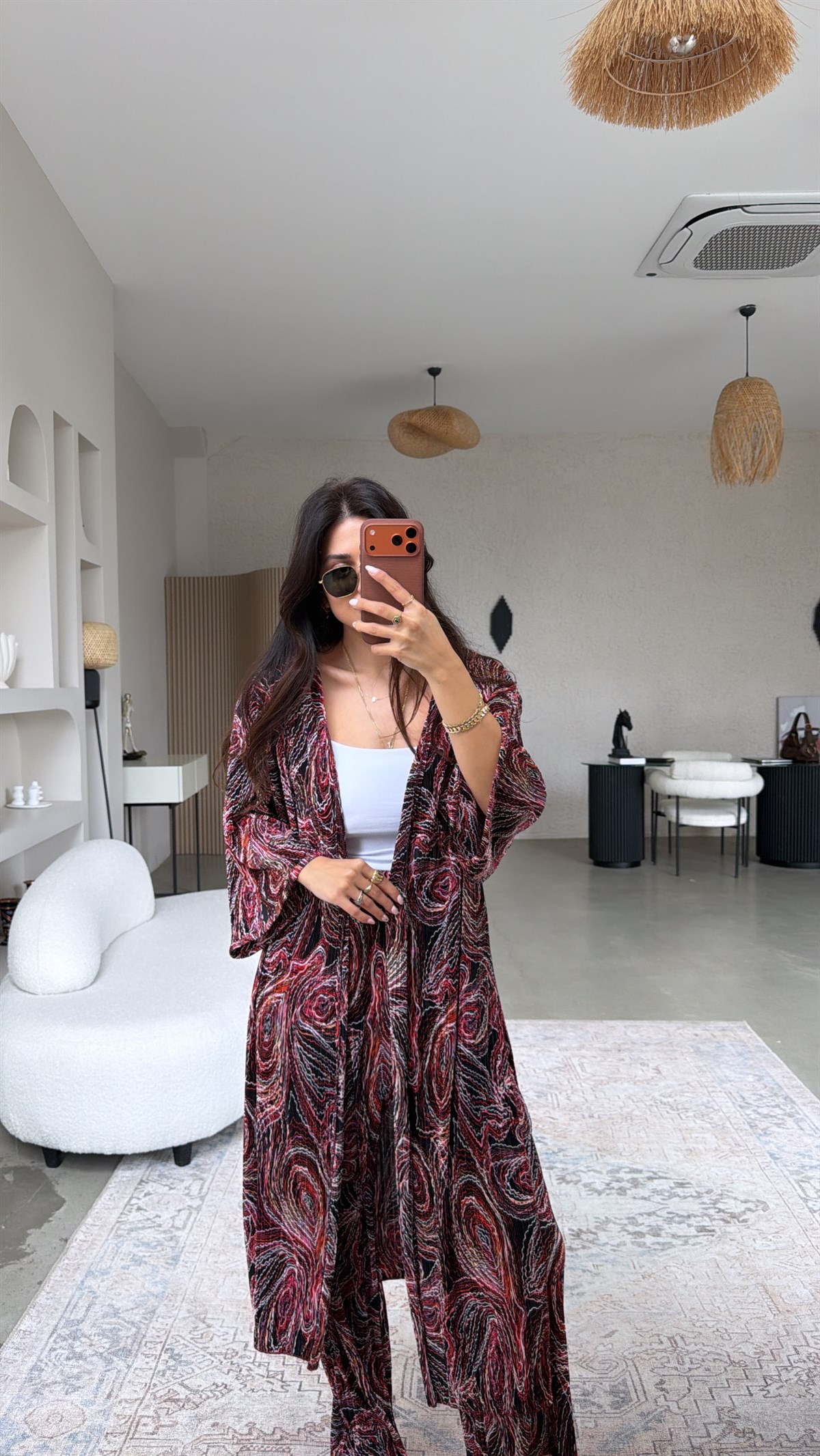 Pembe Desenli Bürümcük Kimonolu Takım