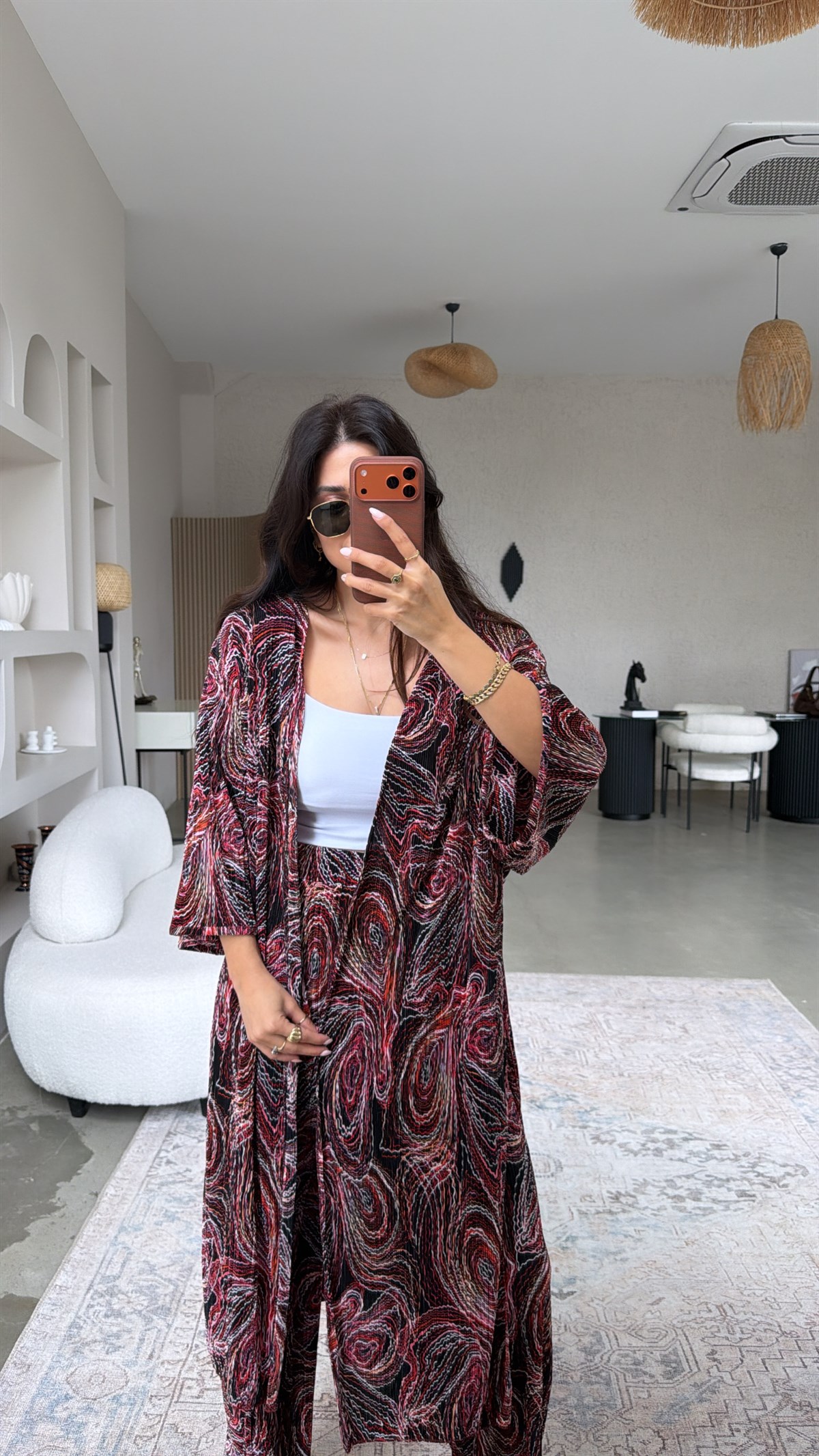 Pembe Desenli Bürümcük Kimonolu Takım