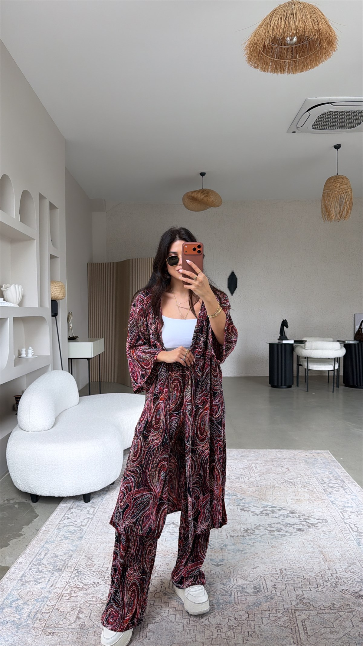 Pembe Desenli Bürümcük Kimonolu Takım