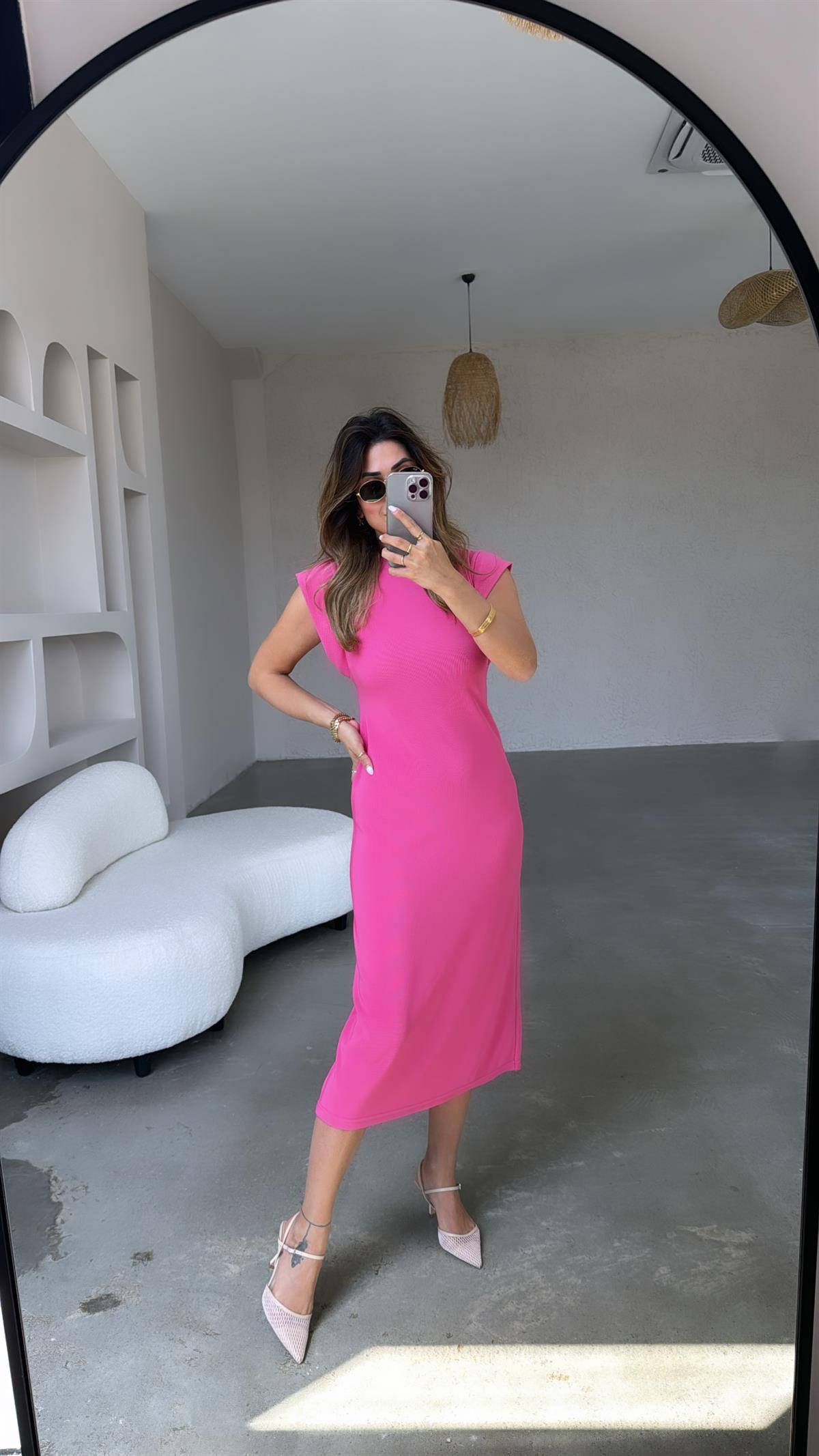 Pembe Dik Omuz Ottoman Elbise