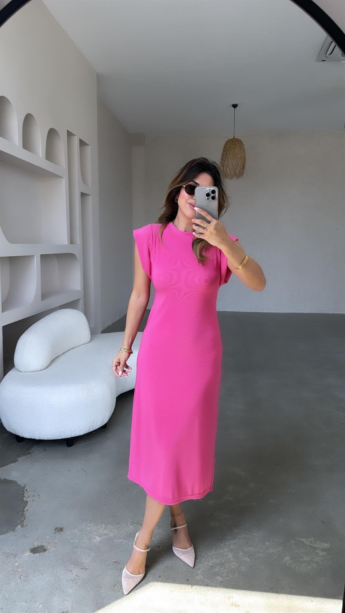 Pembe Dik Omuz Ottoman Elbise