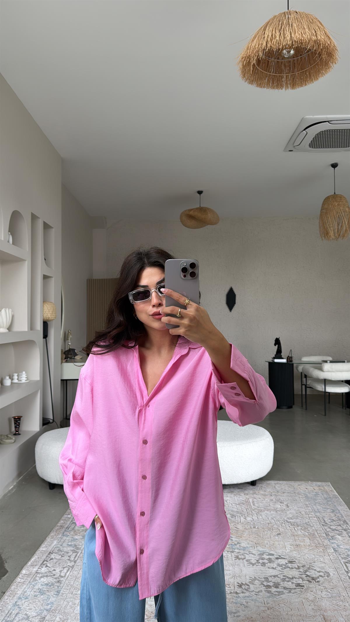 Pembe Dokuma Modal Gömlek