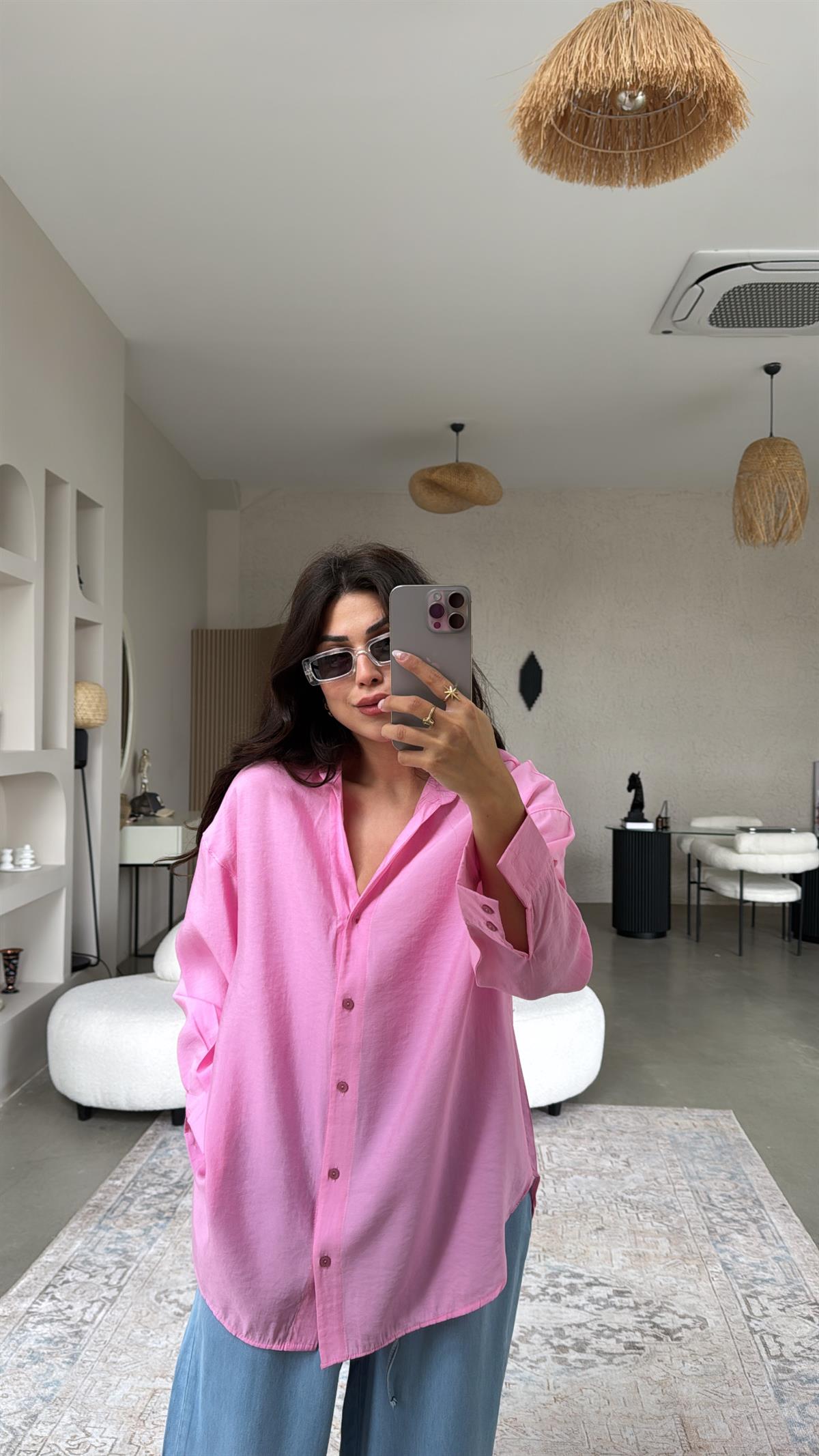 Pembe Dokuma Modal Gömlek