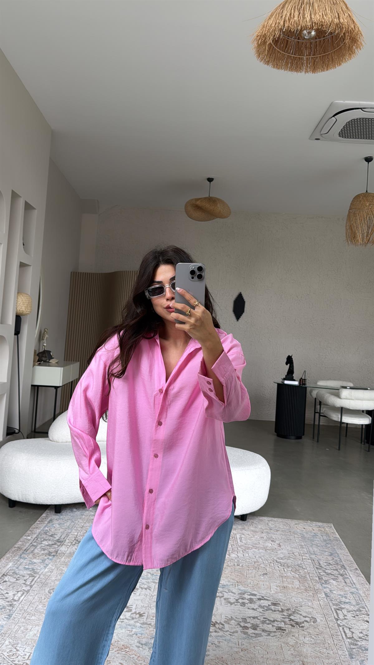 Pembe Dokuma Modal Gömlek