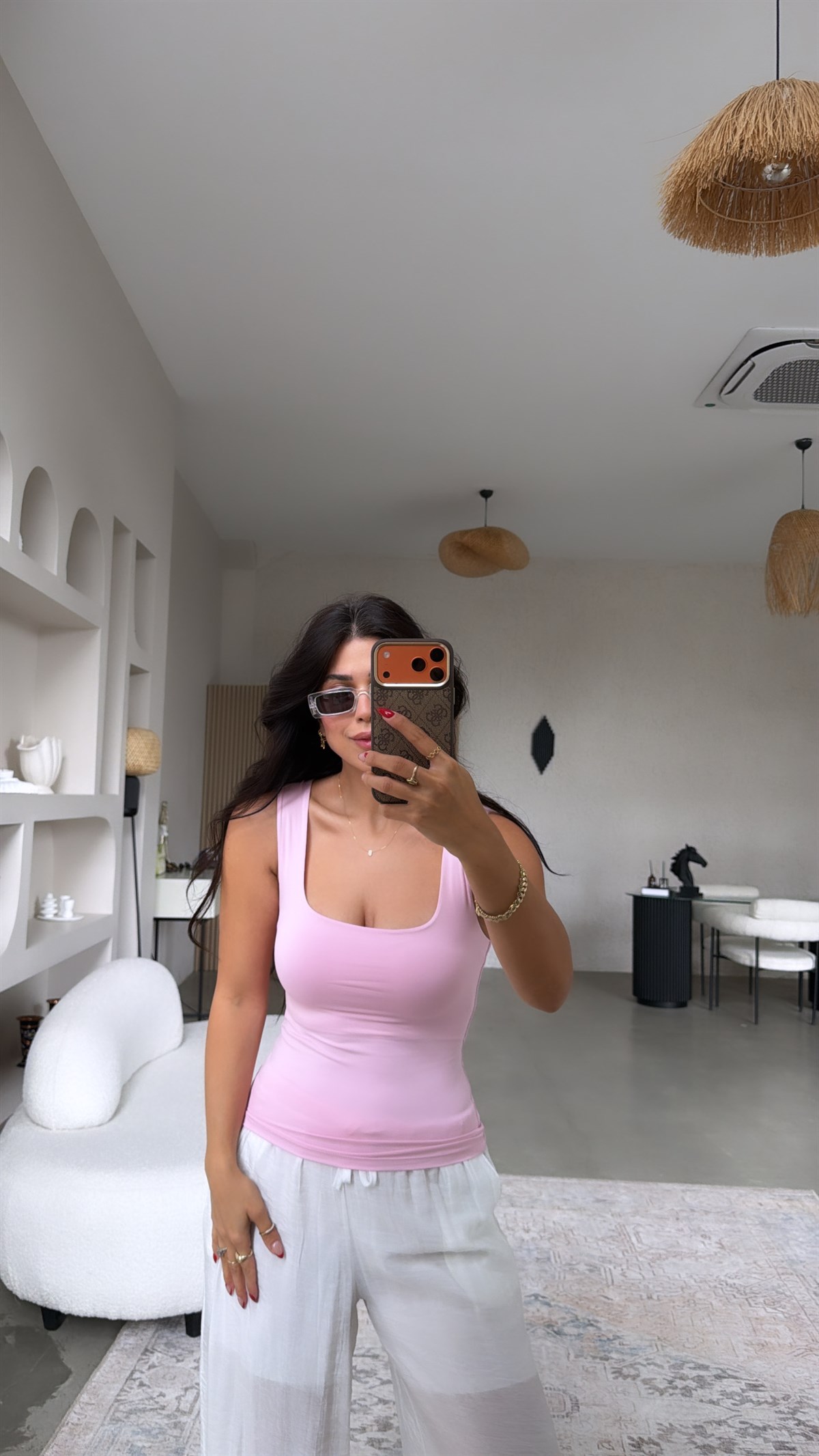 Pembe Kare Yaka Polyamid Atlet