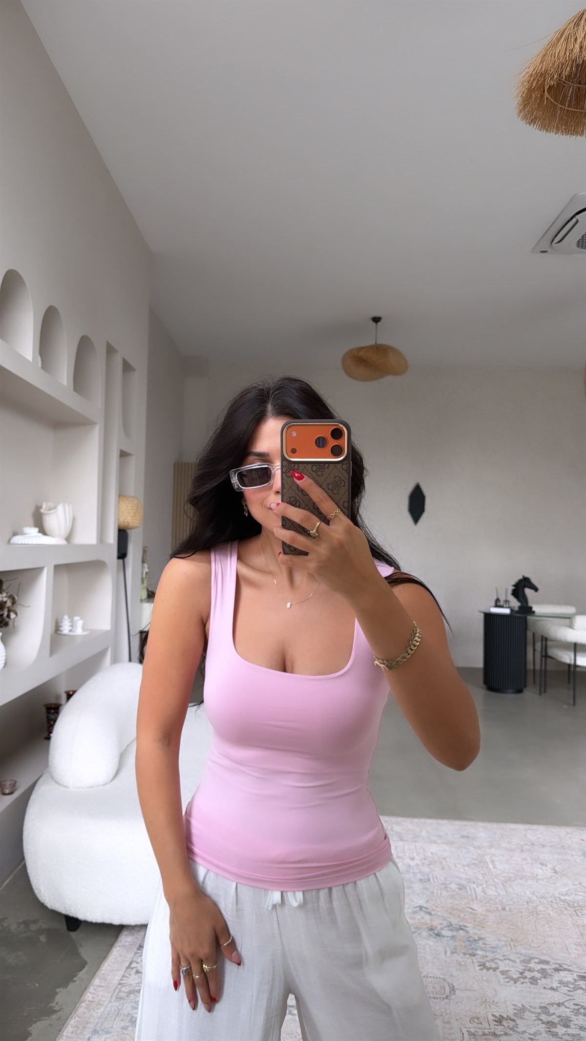 Pembe Kare Yaka Polyamid Atlet