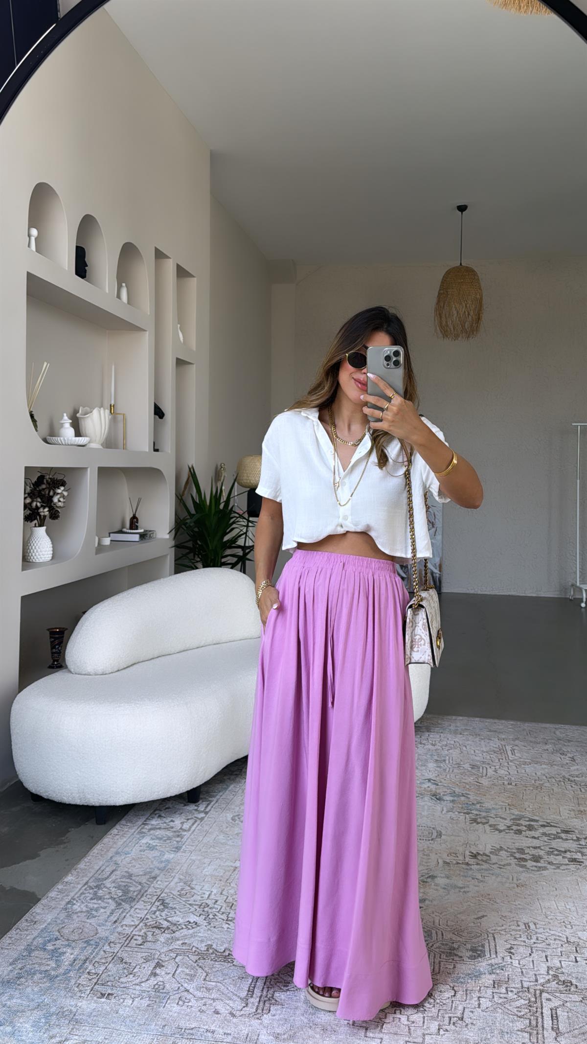 Pembe Keten Maxi Etek
