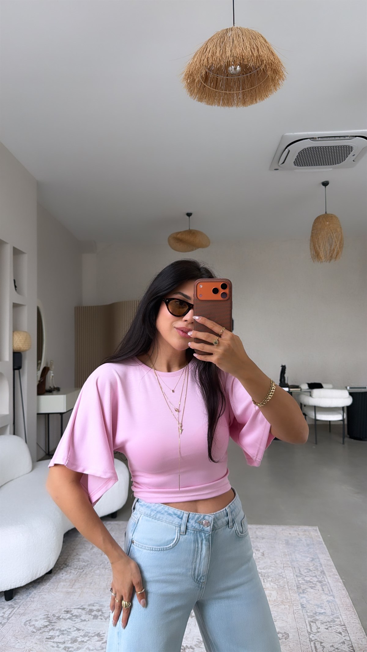 Pembe Kısa Kol Modal İspanyol Bluz