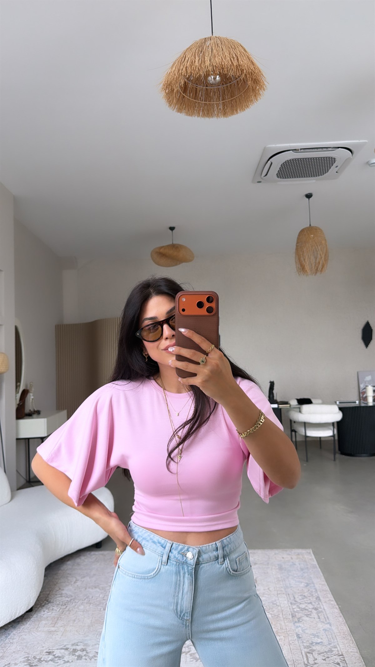 Pembe Kısa Kol Modal İspanyol Bluz