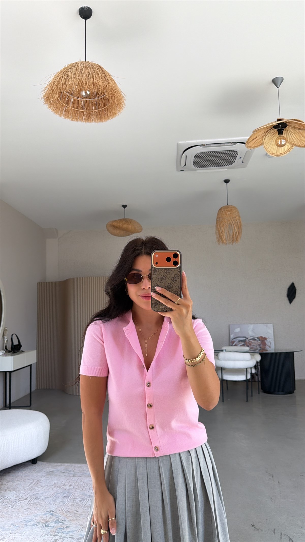 Pembe Kısa Kol Yumuşak Triko Hırka