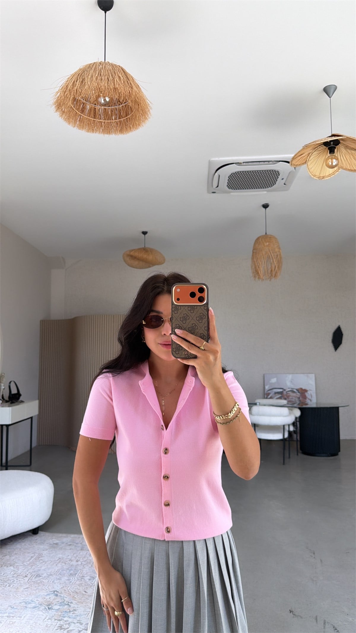 Pembe Kısa Kol Yumuşak Triko Hırka
