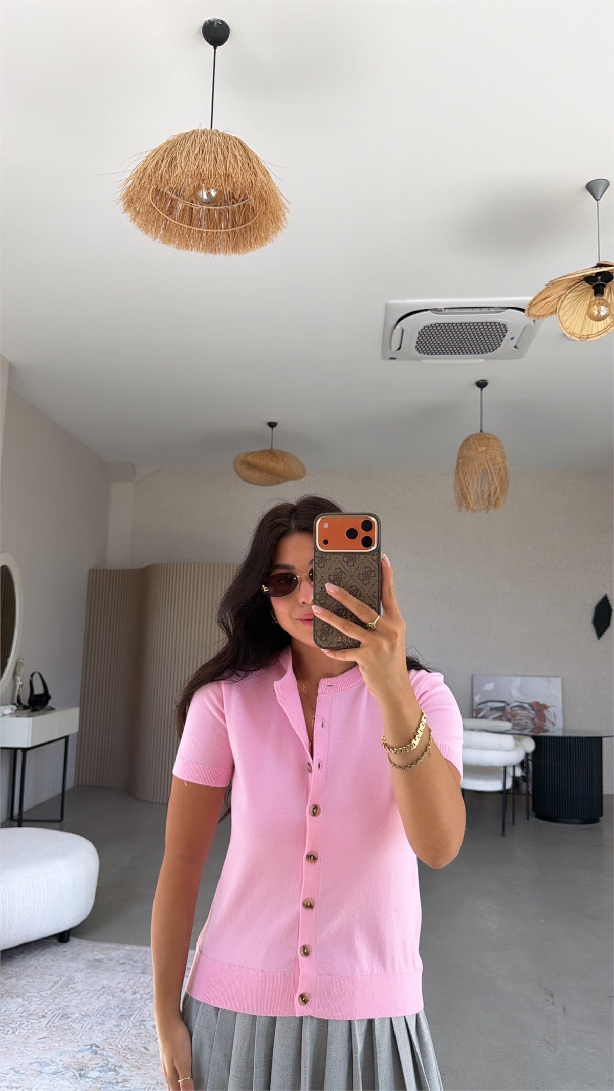 Pembe Kısa Kol Yumuşak Triko Hırka