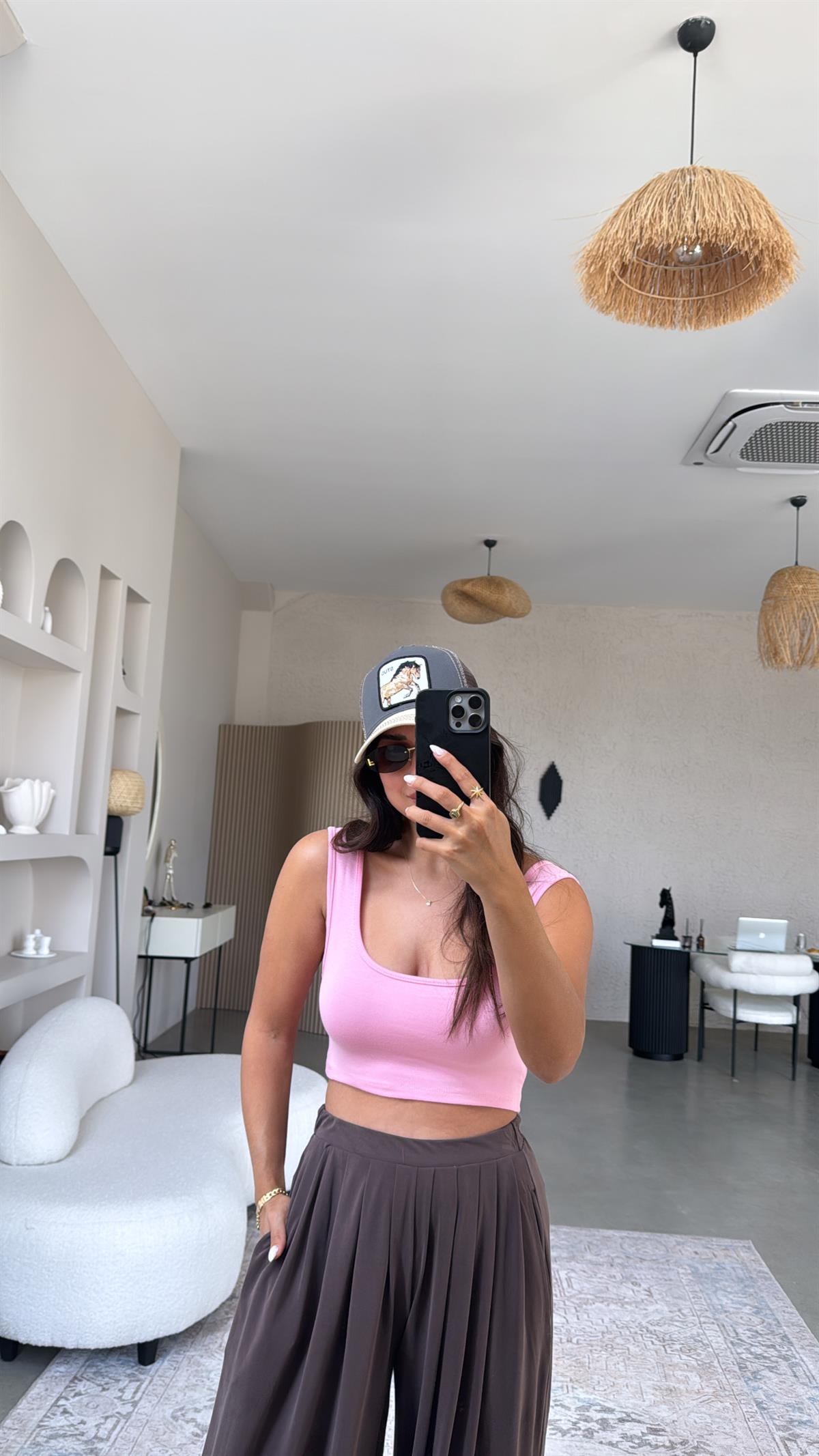 Pembe Oys Kalın Askı Crop Atlet