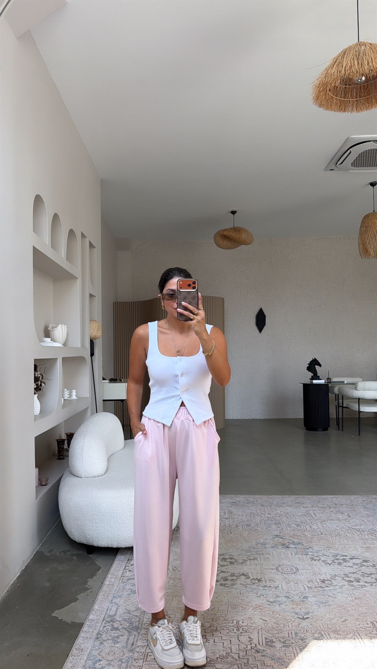 Pembe Paça Tutturma Baggy Eşofman