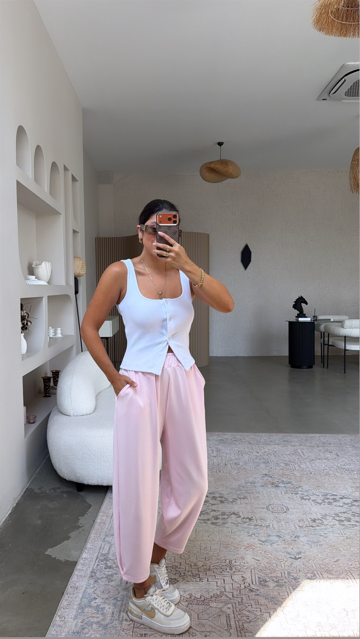 Pembe Paça Tutturma Baggy Eşofman