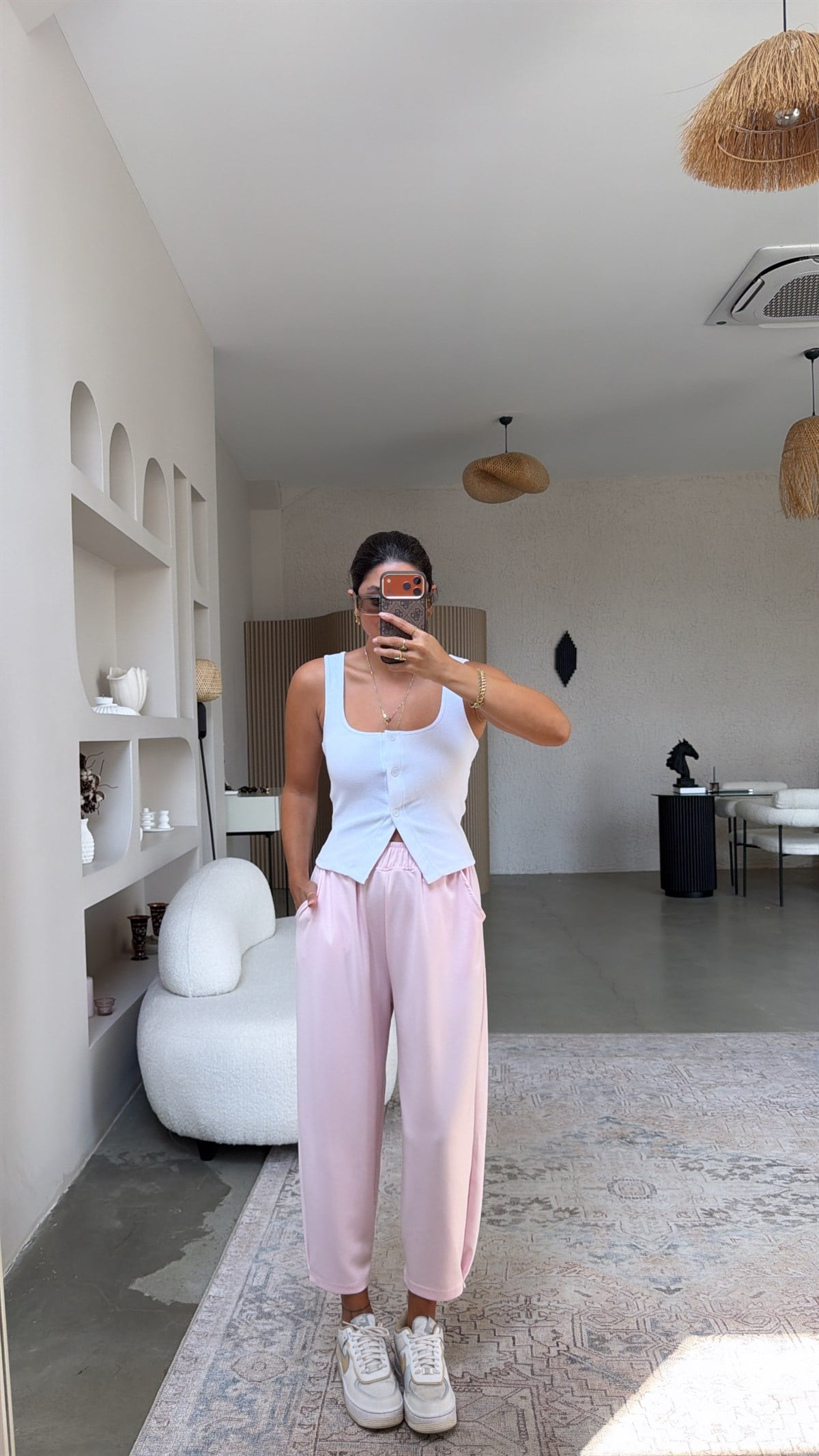 Pembe Paça Tutturma Baggy Eşofman