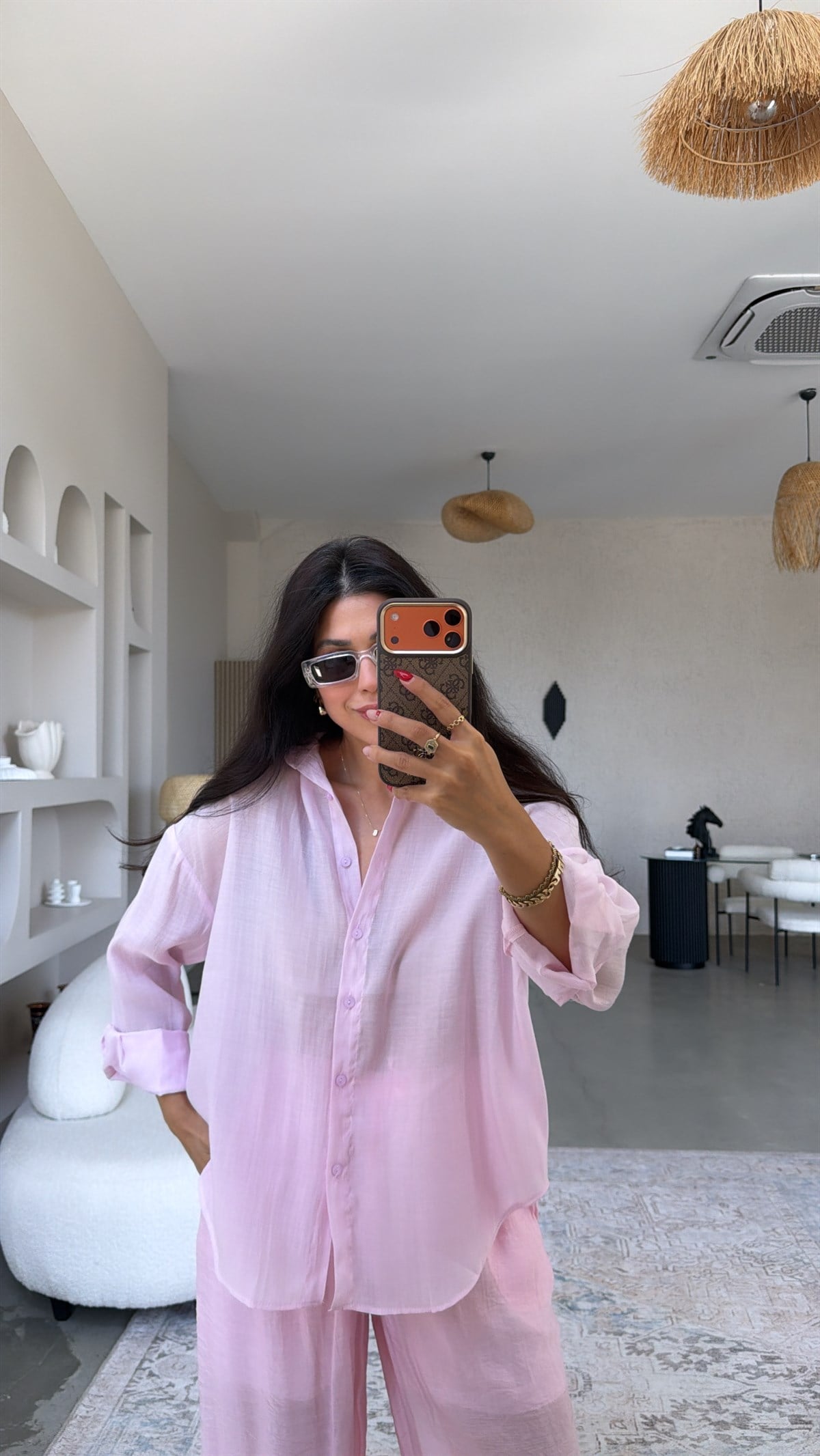 Pembe Transparan Premium Gömlek