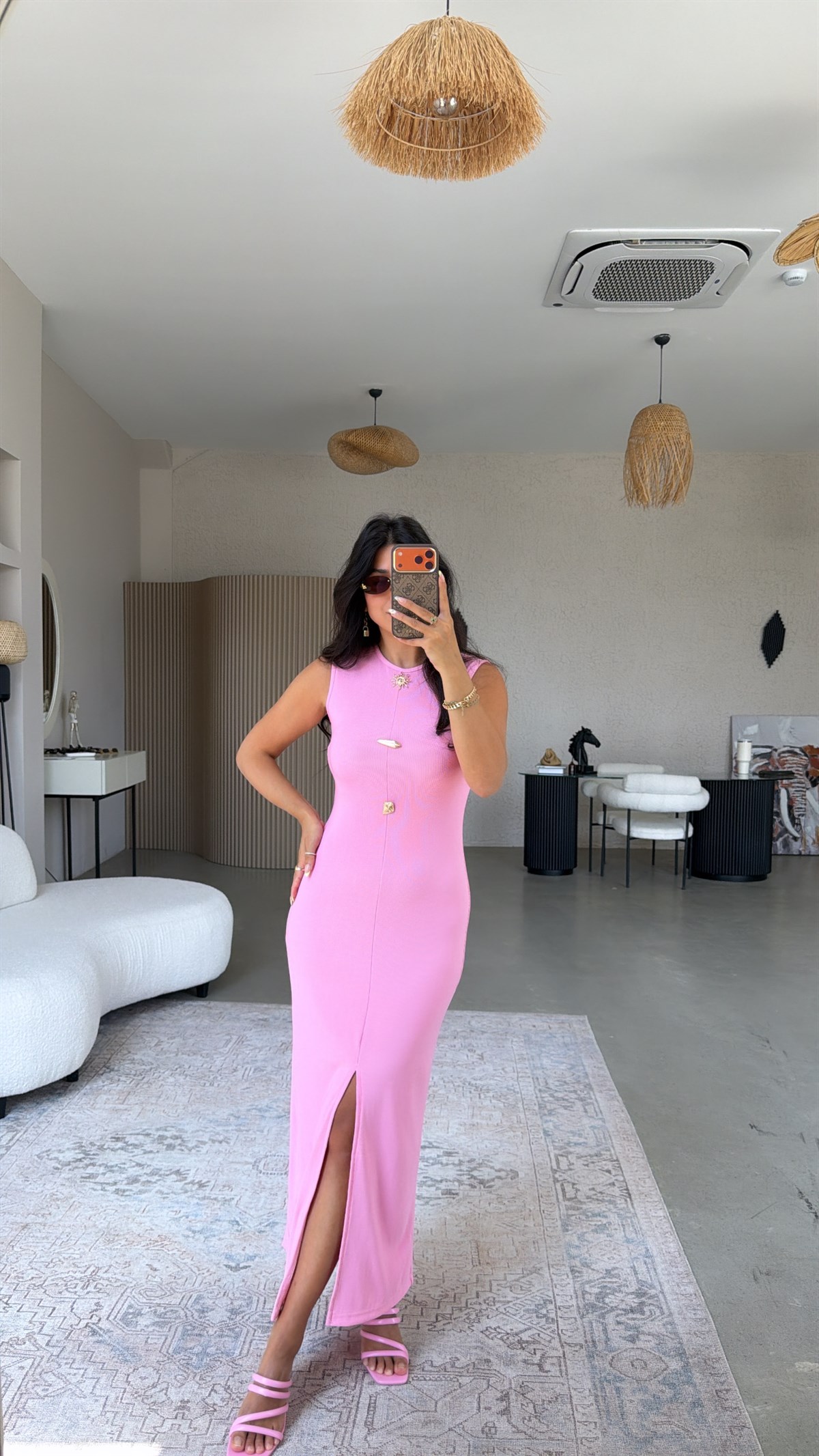 Pembe Üç Broşlu Ottoman Elbise