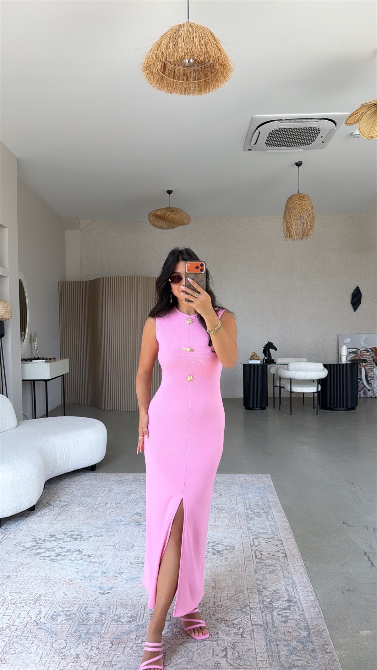 Pembe Üç Broşlu Ottoman Elbise