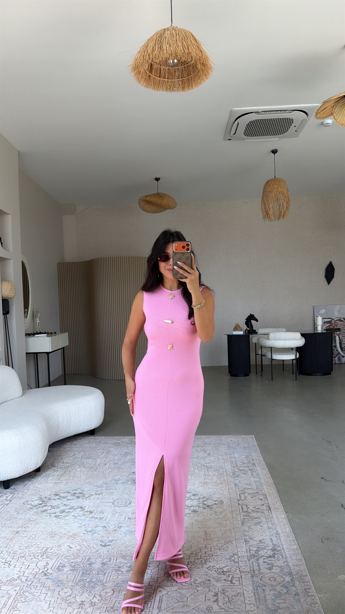 Pembe Üç Broşlu Ottoman Elbise