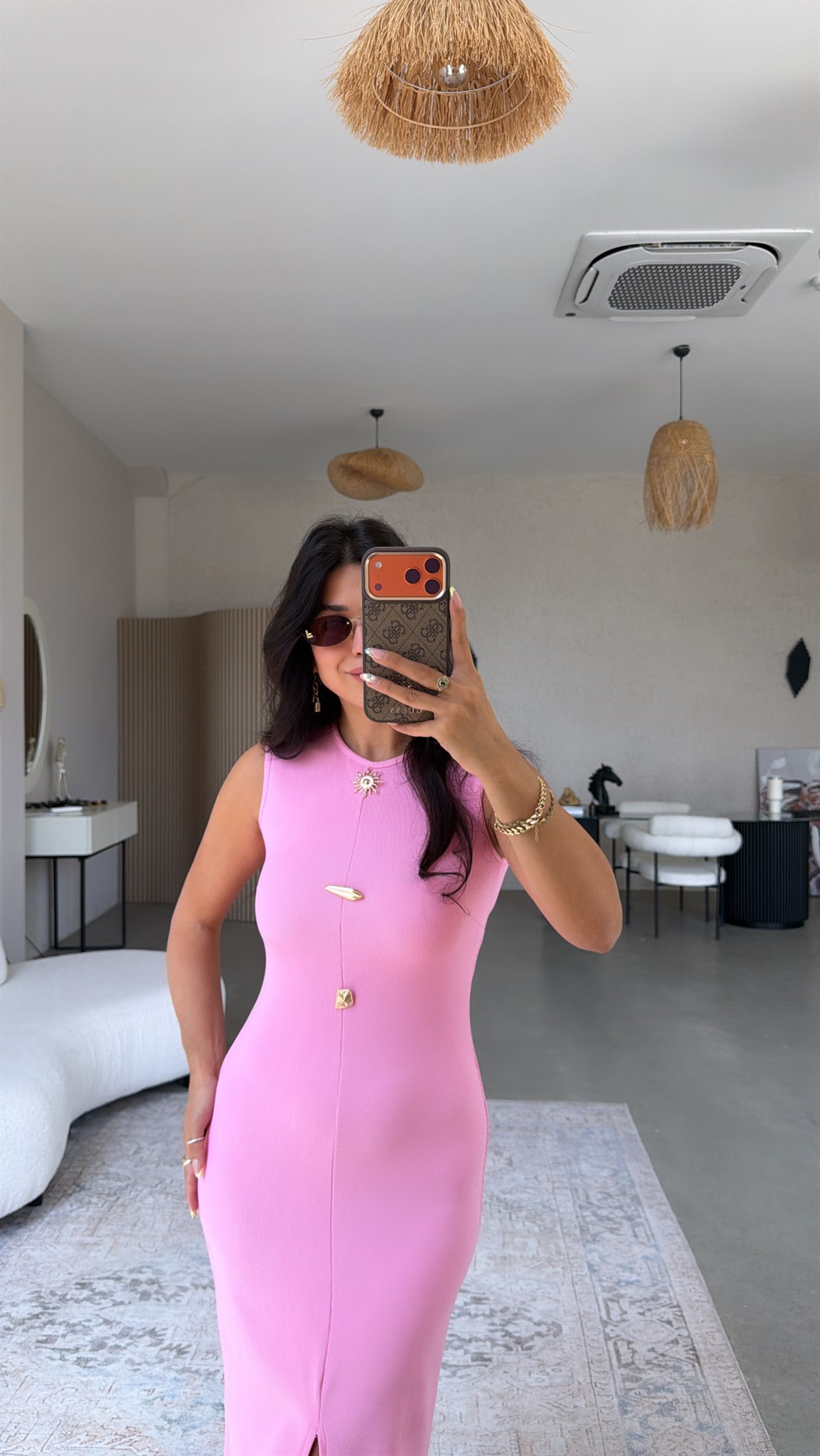 Pembe Üç Broşlu Ottoman Elbise