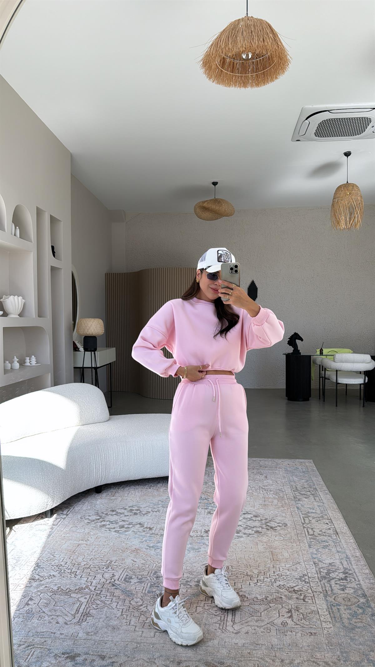 Pembe Üç İplik Şardonlu Eşofman Takımı